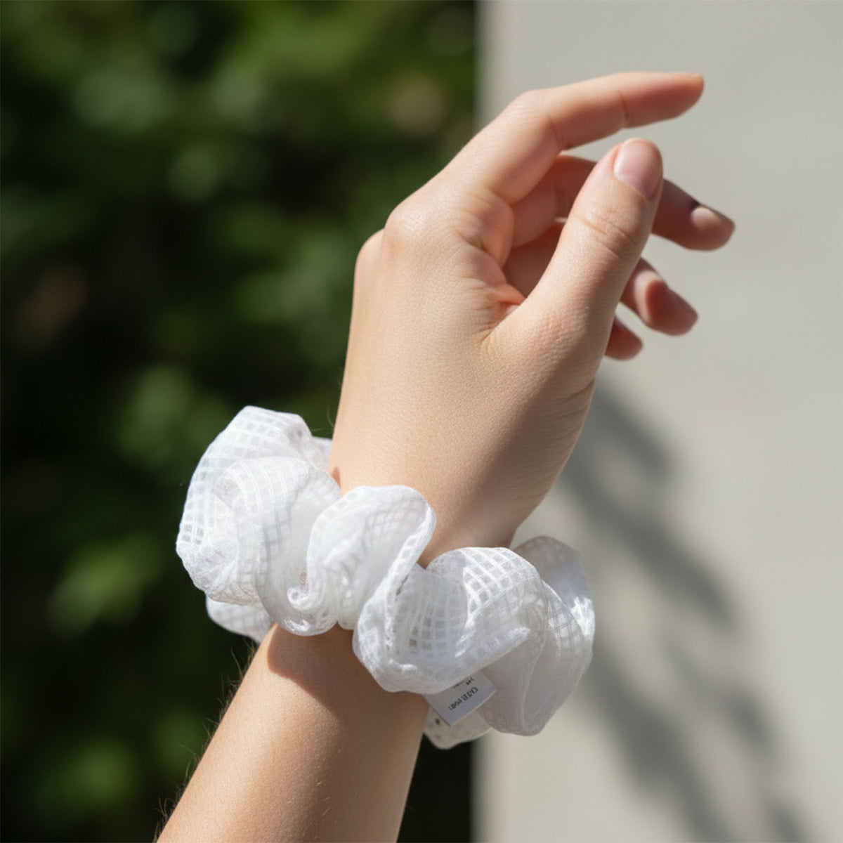 White Mesh Fabric Hair Scrunchie for Ponytails & Buns (1 Pc) - Happy Price - Image 5