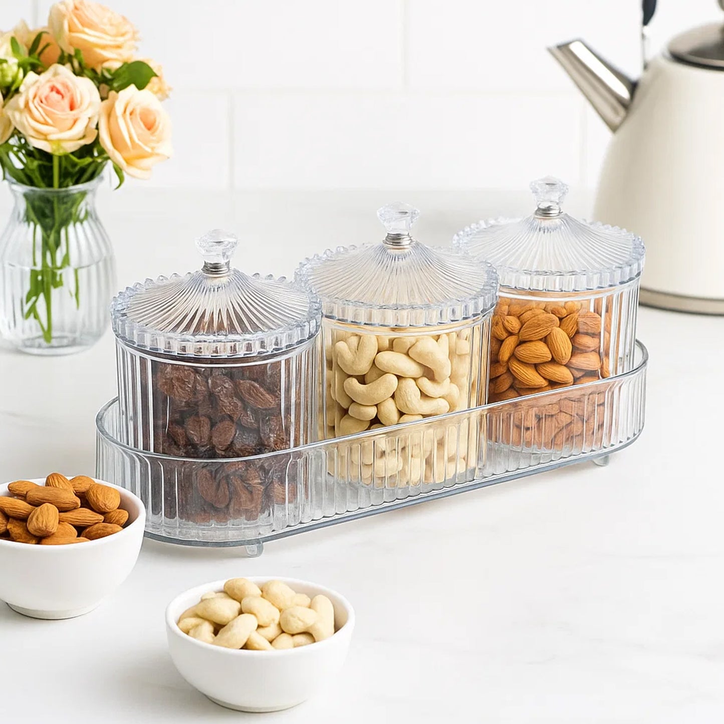 3 Piece Dry Fruit & Snack Storage Set with Tray - Happy Price - Image 7