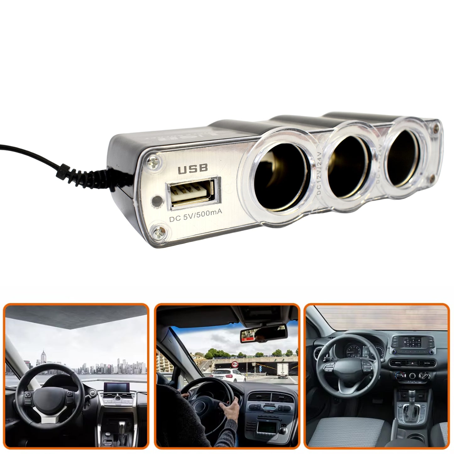 Triple 3 Way Car 12v Lighter Socket Splitter Usb Charger Power Adapter - Happy Price - Image 3