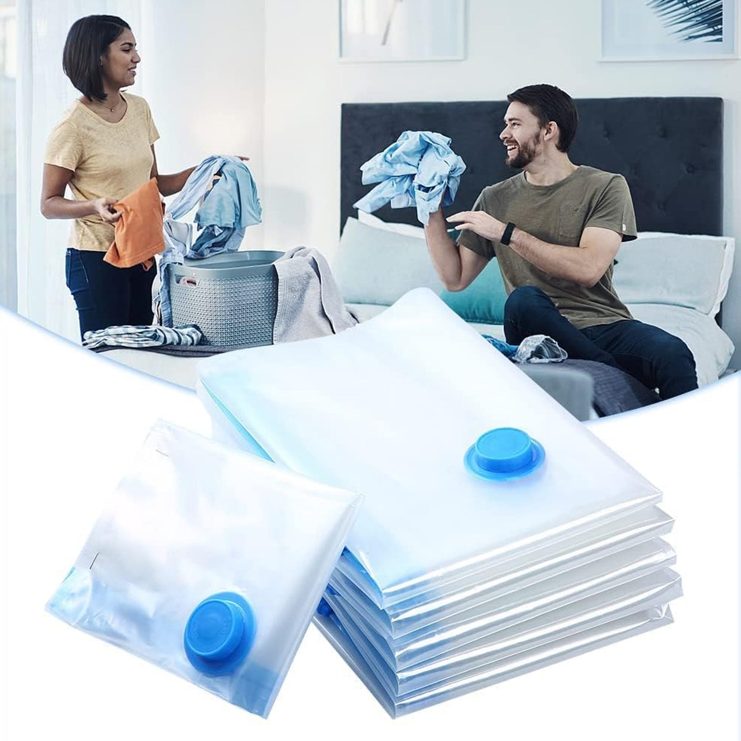 Vacuum Storage Bags With Suction Pump Shirt Clips - Vacuum Bags - Big Capacity Vacuum Seal Bags For Travel Clothes Blankets Pillows Compression Bags Space Saver Vacuum Storage Bags (5 Pcs Set) - Happy Price - Image 5