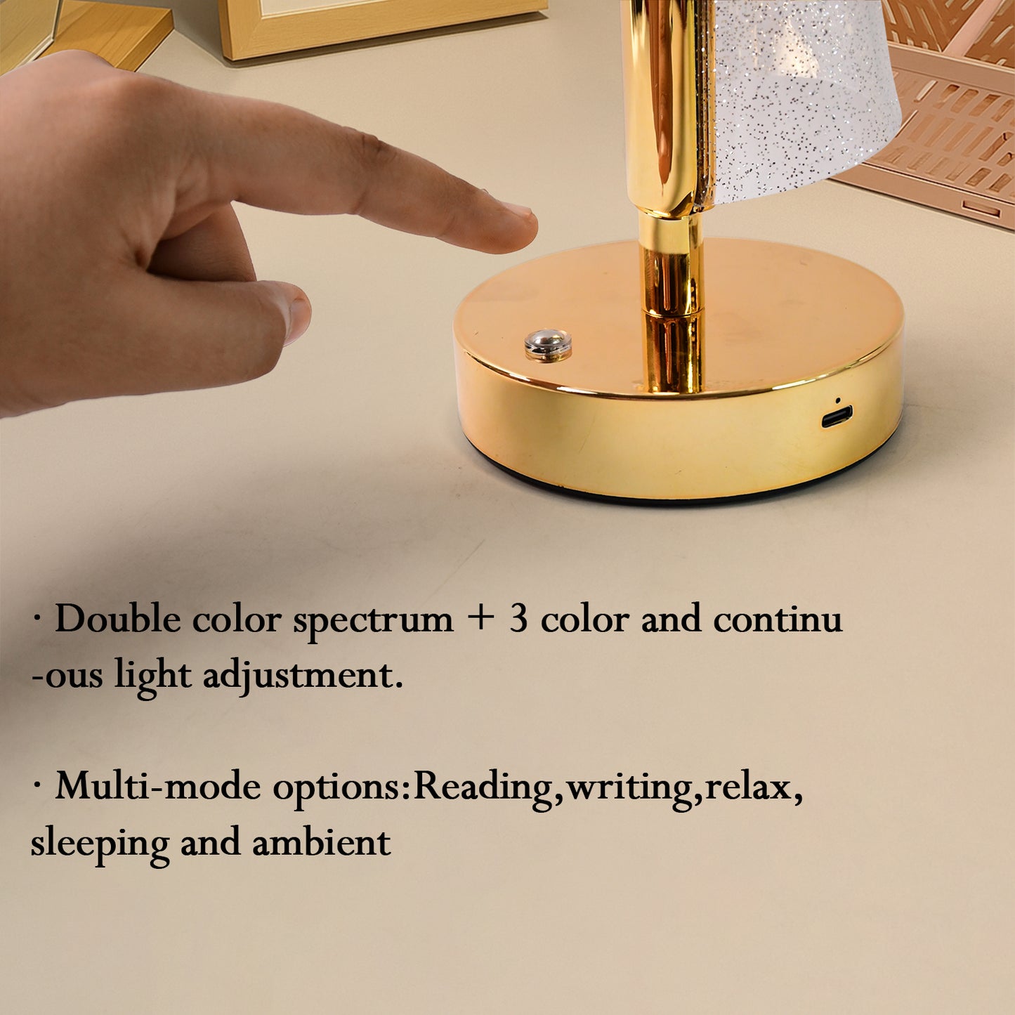 Elegant Crystal Double Shade LED Table Lamp with Golden Base (1 Pc) - Happy Price - Image 4