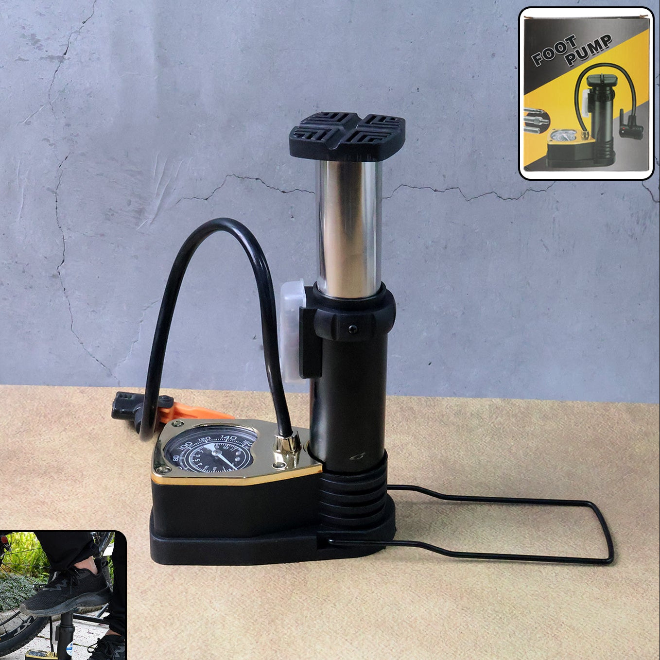 Portable Foot Air Pump with Pressure Gauge and Needle - 1 Pc - Happy Price - Image 1