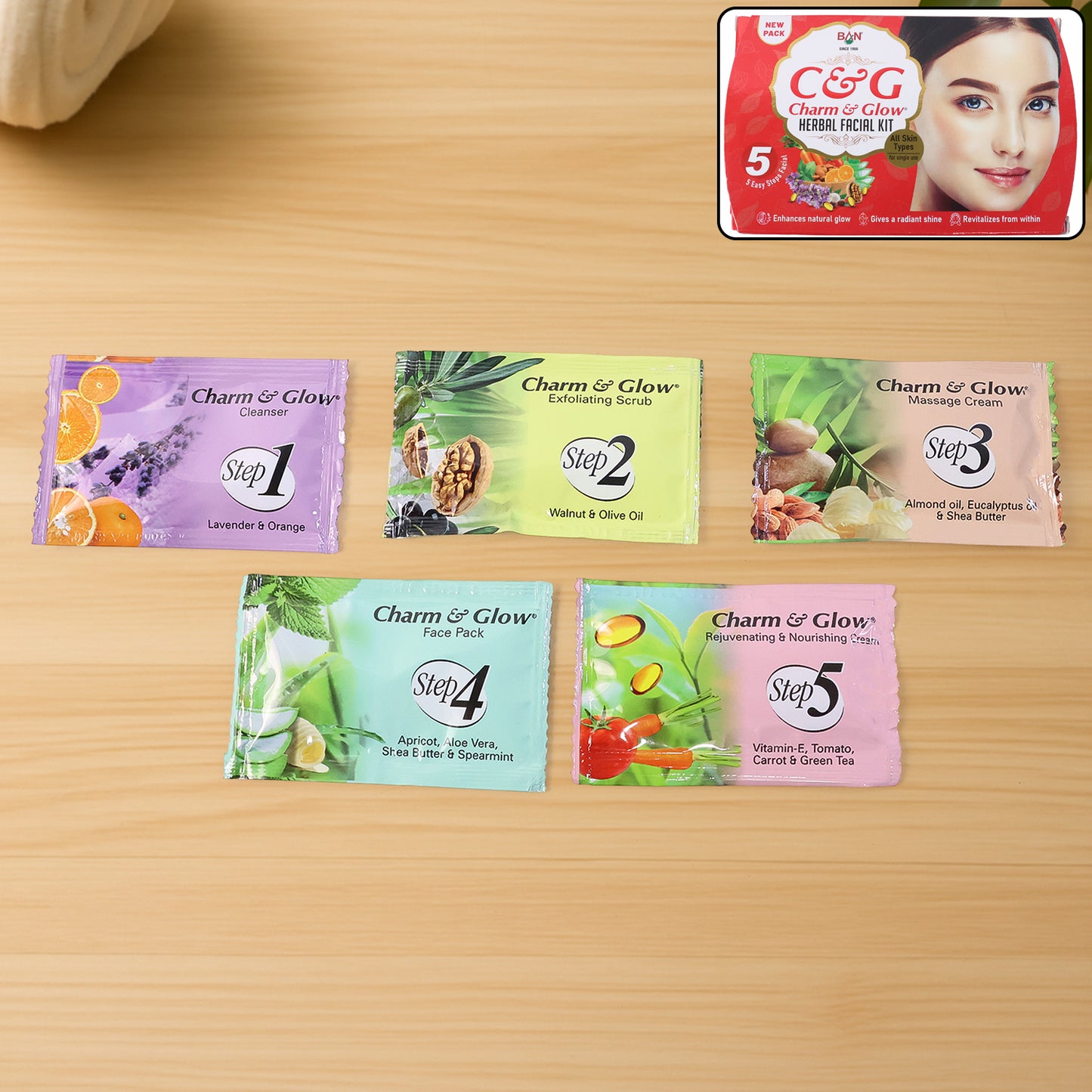 Herbal 5-Step Facial Kit for Complete Skin Rejuvenation (1 Pc) - Happy Price - Image 2