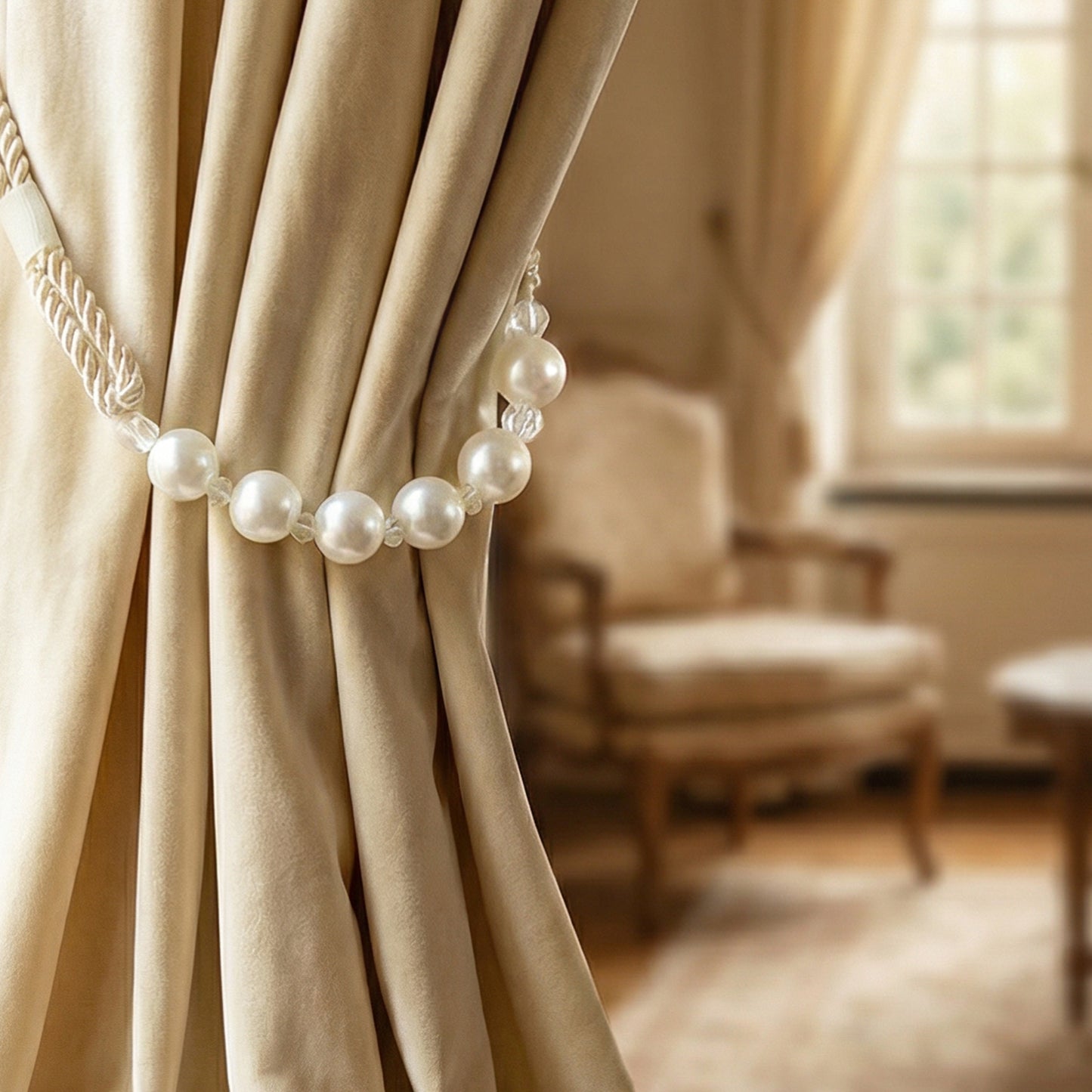 Pearl Beaded Curtain Tieback with Rope - 1 Piece - Happy Price - Image 5