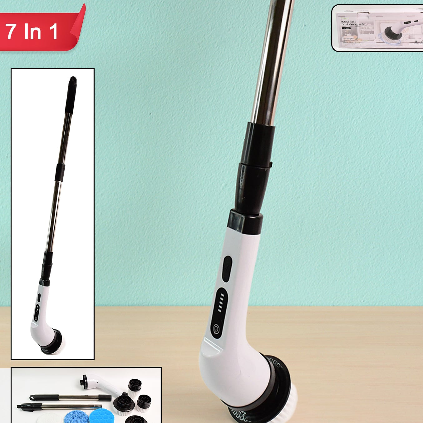 7-in-1 Electric Spin Scrubber Cleaning Brush With Extension Handle (1 Set) - Happy Price - Image 1