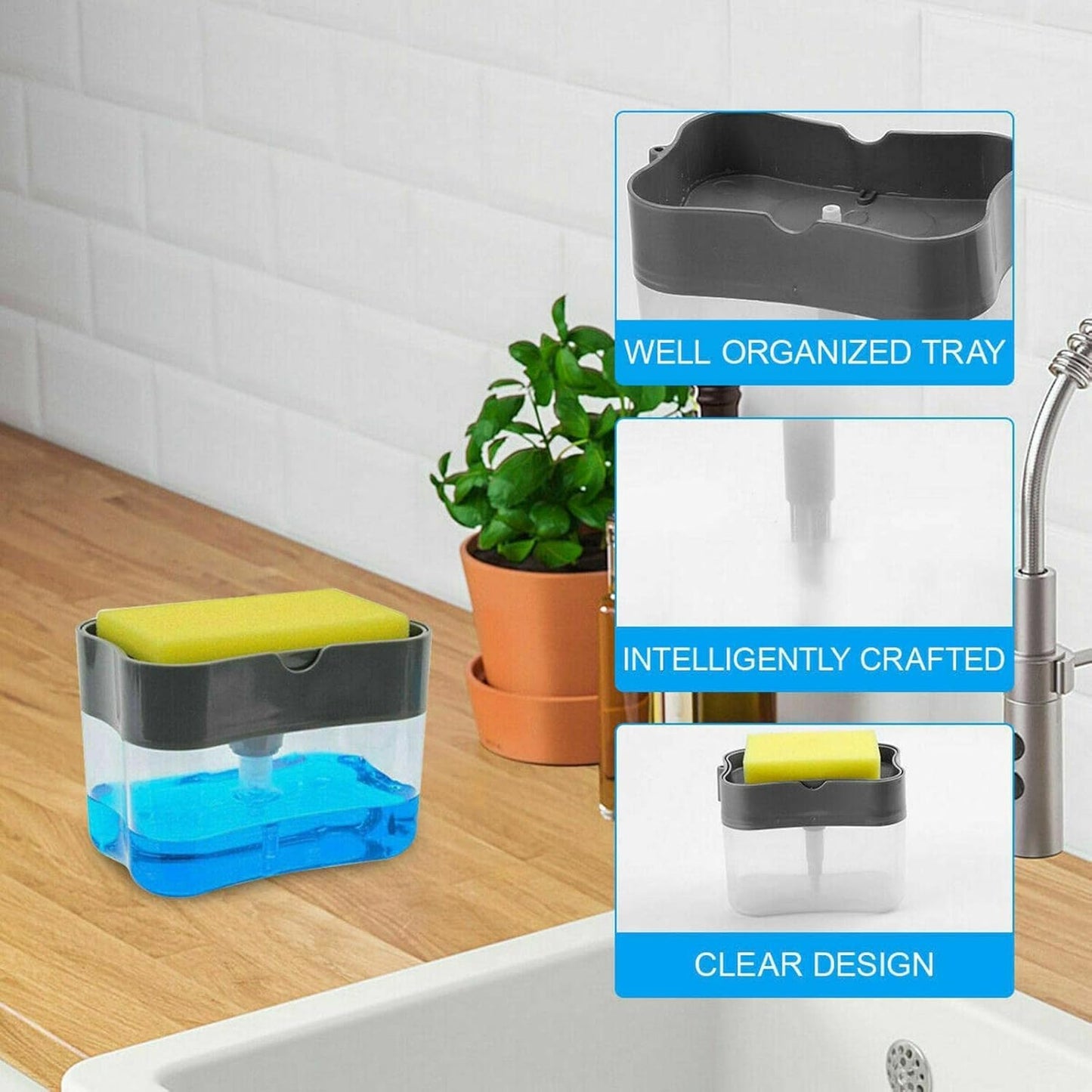 2 In 1 Soap Dispenser For Dishwasher Liquid Holder Liquid Dispenser Through Pump (1 Pc) - Happy Price - Image 2