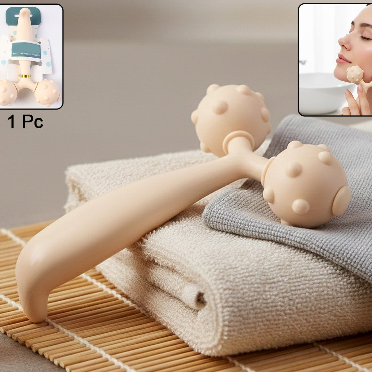 Dual Ball Face & Body Massager Roller - 1 Pc - Happy Price - Image 1
