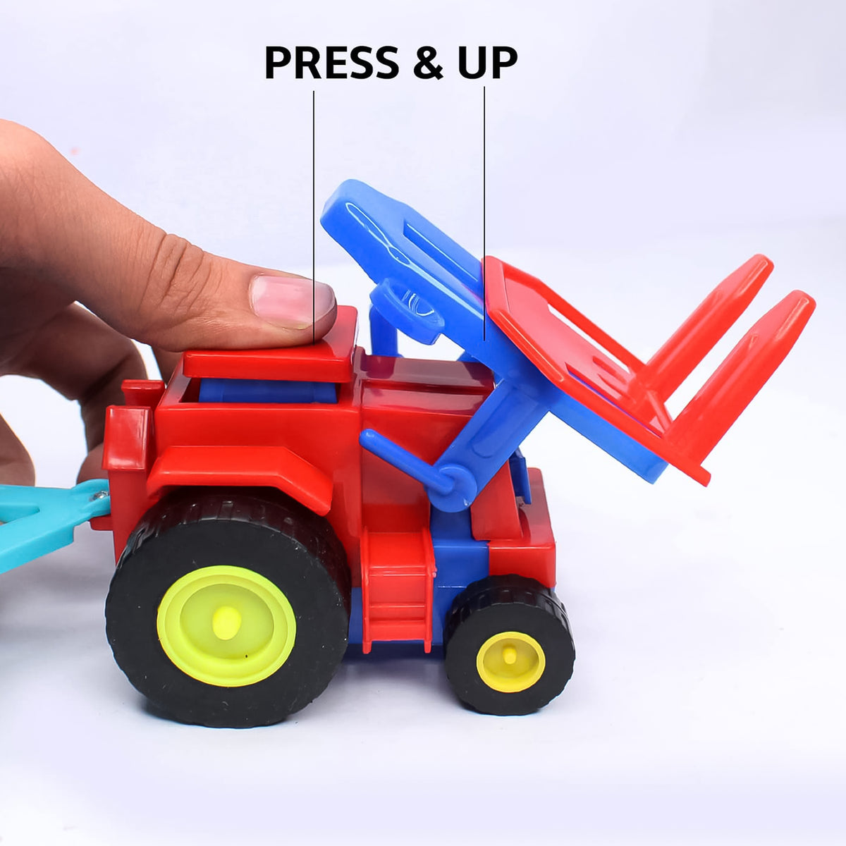 Plastic Tractor Toy Friction Powered Tractor With Bricks Trolley (1 Pc) - Happy Price - Image 6