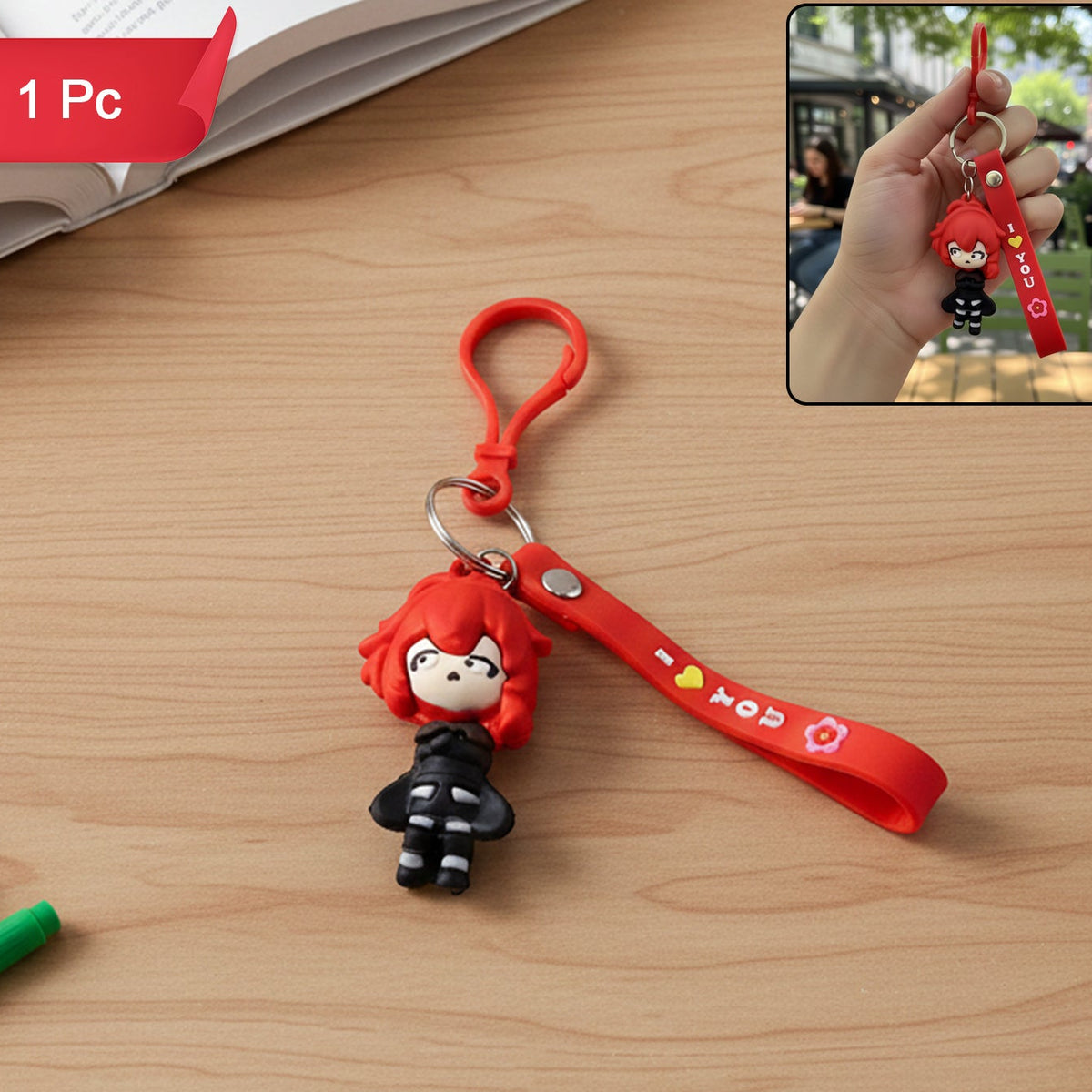 Red Hair Cartoon Girl Silicone Wrist Strap Keychain (1 Pc) - Happy Price - Image 1