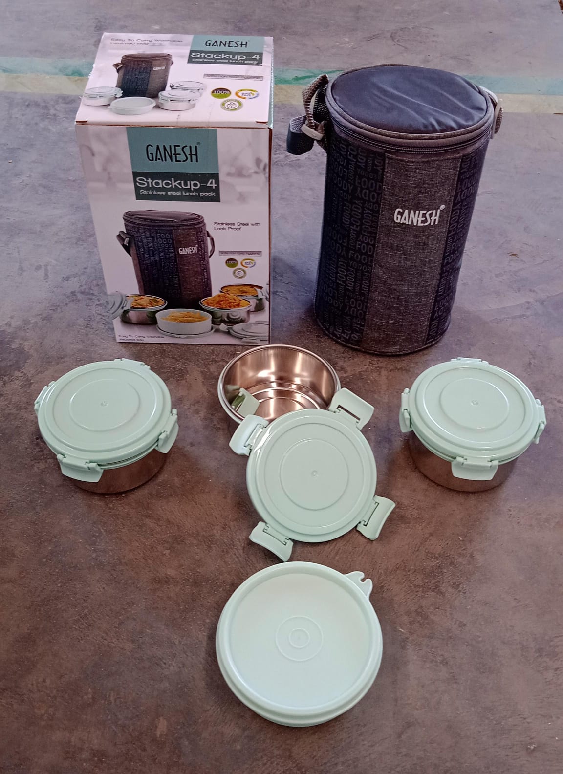 4in1tiffin Box-lunch Box 3 Stainless Steel Containers 300 Ml Approx Plastic Salad Container 200 Ml Approx Plastic Lid Box Round Zip Bag Leak Proof Microwave Safefor Office College And School For Men Women - Happy Price - Image 7