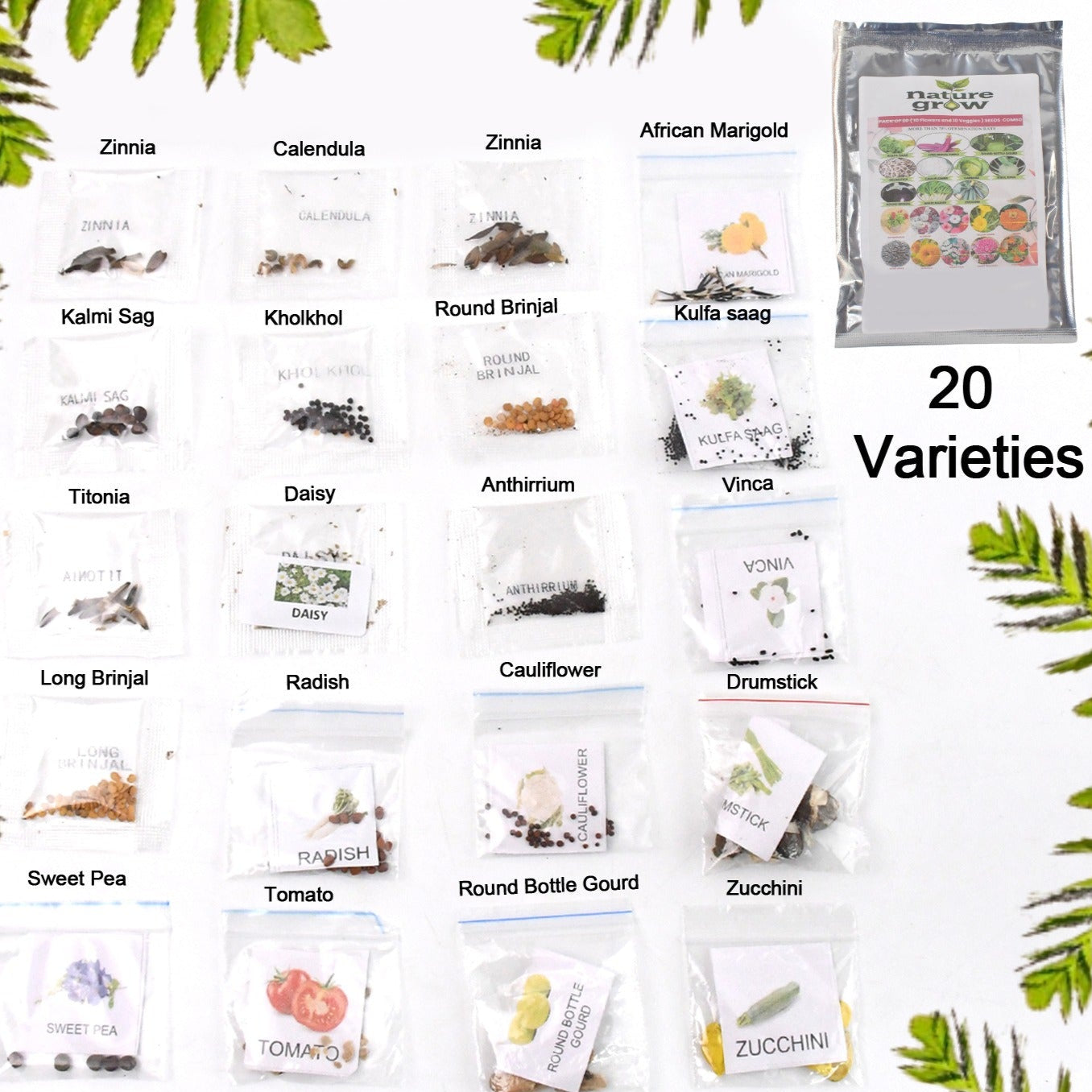 20 Varieties Of Vegetable Flower Seeds Combo (1 Pkt. 20 Varieties) - Happy Price - Image 1