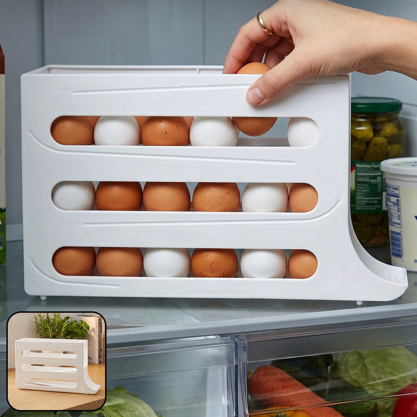 Plastic Egg Holder Tray for Fridge - Space Saving Rolling Organizer (1 Pc) - Great Price - Image 2