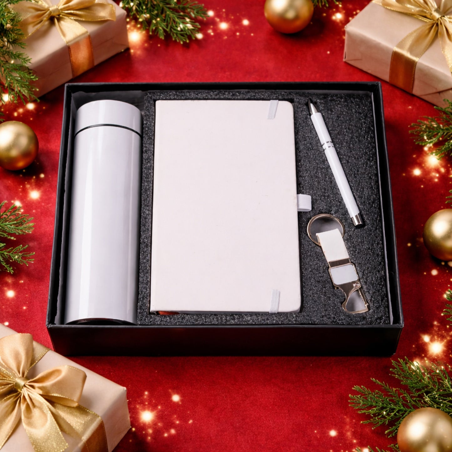 4-Piece Executive Gift Set: Insulated Bottle, Notebook, Pen & Keychain - Great Price - Image 2