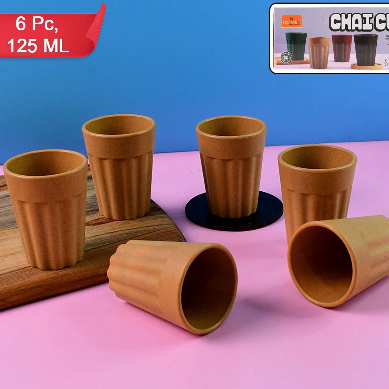 Set of 6 Traditional Chai Cups, 125 ML Each - Durable Glassware for Hot Beverages - Happy Price - Image 1