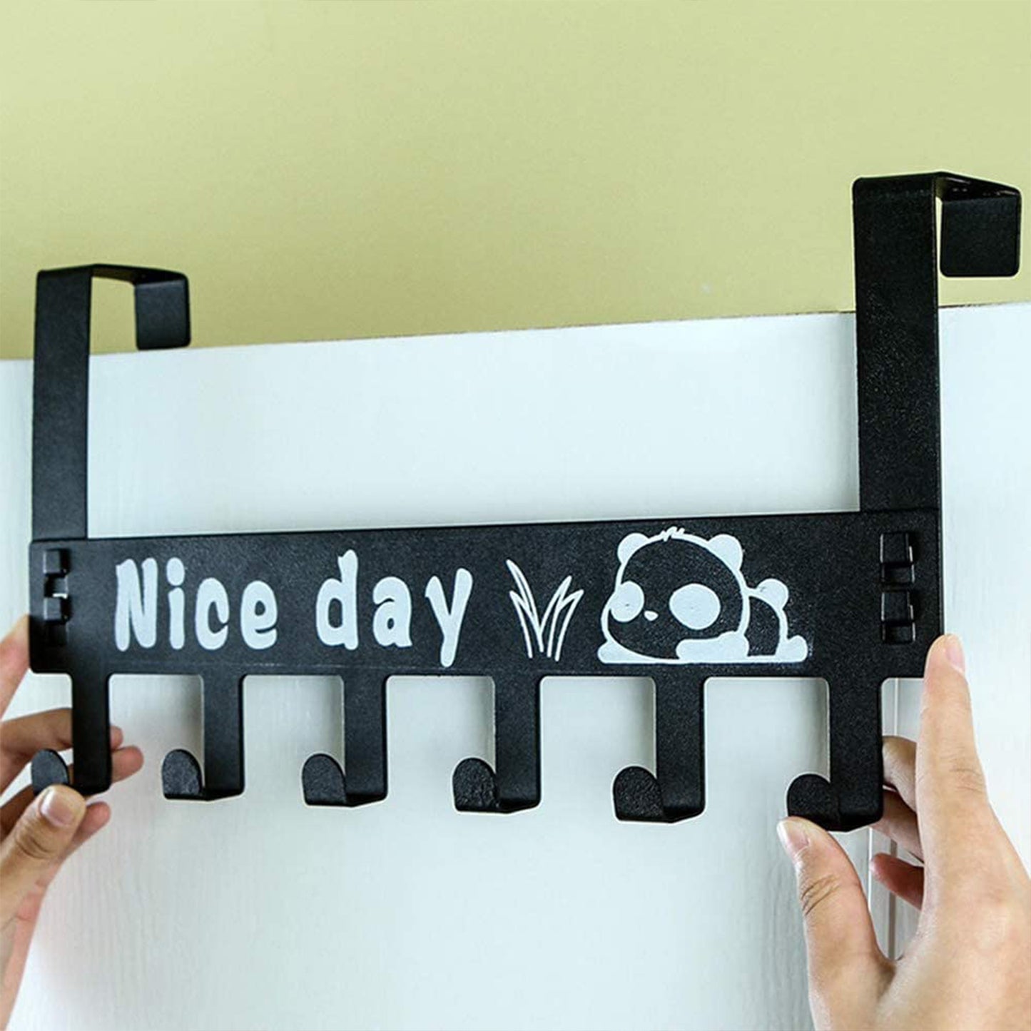 Heavy-duty Carbon Steel Cartoon Nice Day Over Door Hook Hanger Rack Towel Hanger Removable Door Hook Coat Scarf Cloths Hanger (1 Pc 6 Hook) - Happy Price - Image 6