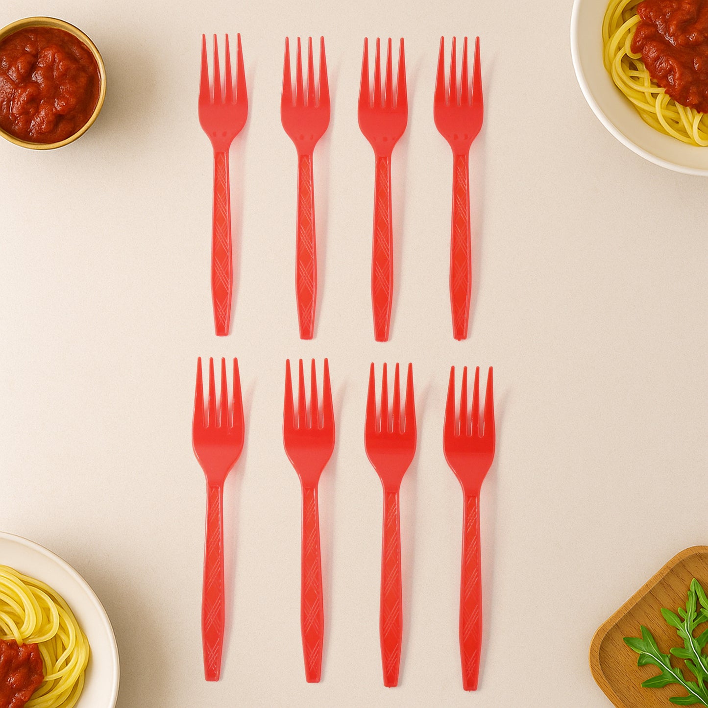 Premium Red Plastic Forks - Pack of 8 | Durable Cutlery for Parties & Everyday Use - Happy Price - Image 3