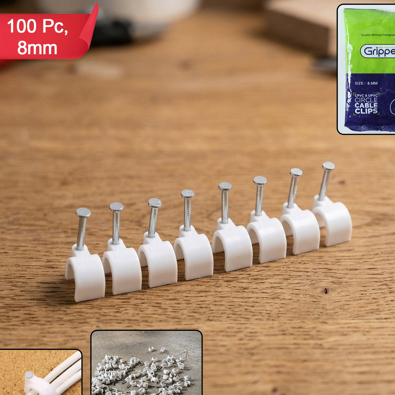 Heavy Duty Plastic Cable Clip With Steel Nail (100 Pc 8mm)