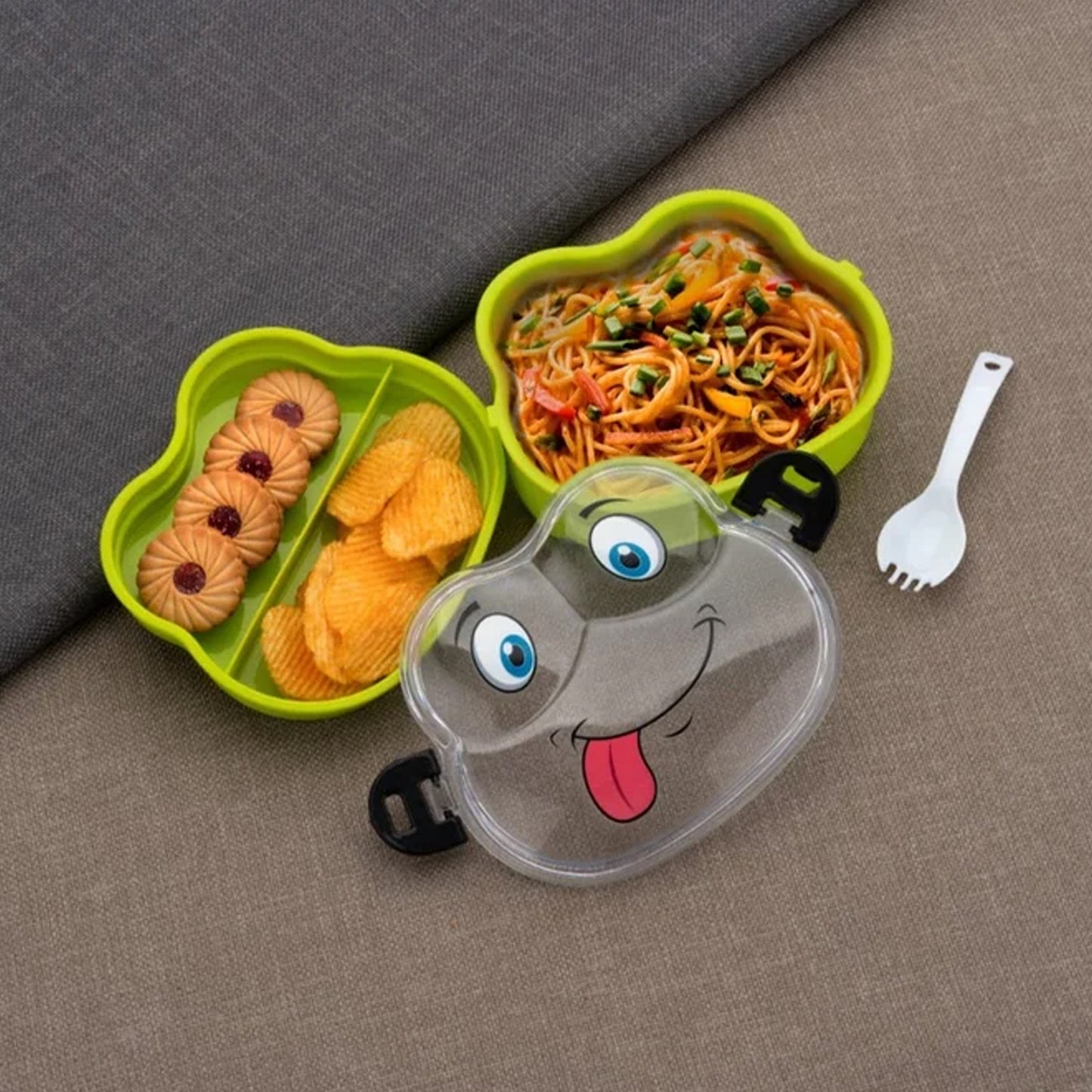 Double Layer Froggy Shape Lunch Box With Spoon (1 Pc Mix Color) - Happy Price - Image 2