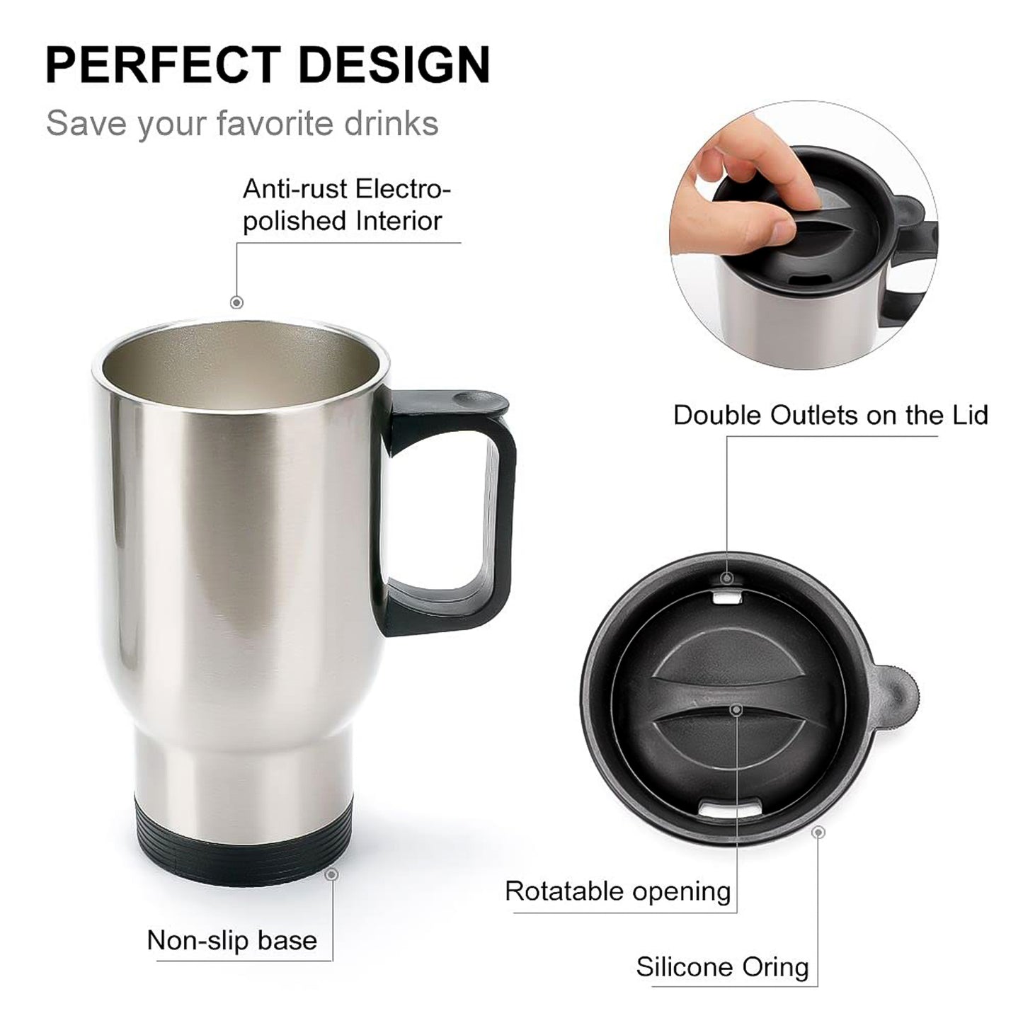 Stainless Steel Insulated Coffee Mug with Lid and Handle - 1 Piece - Great Price - Image 3