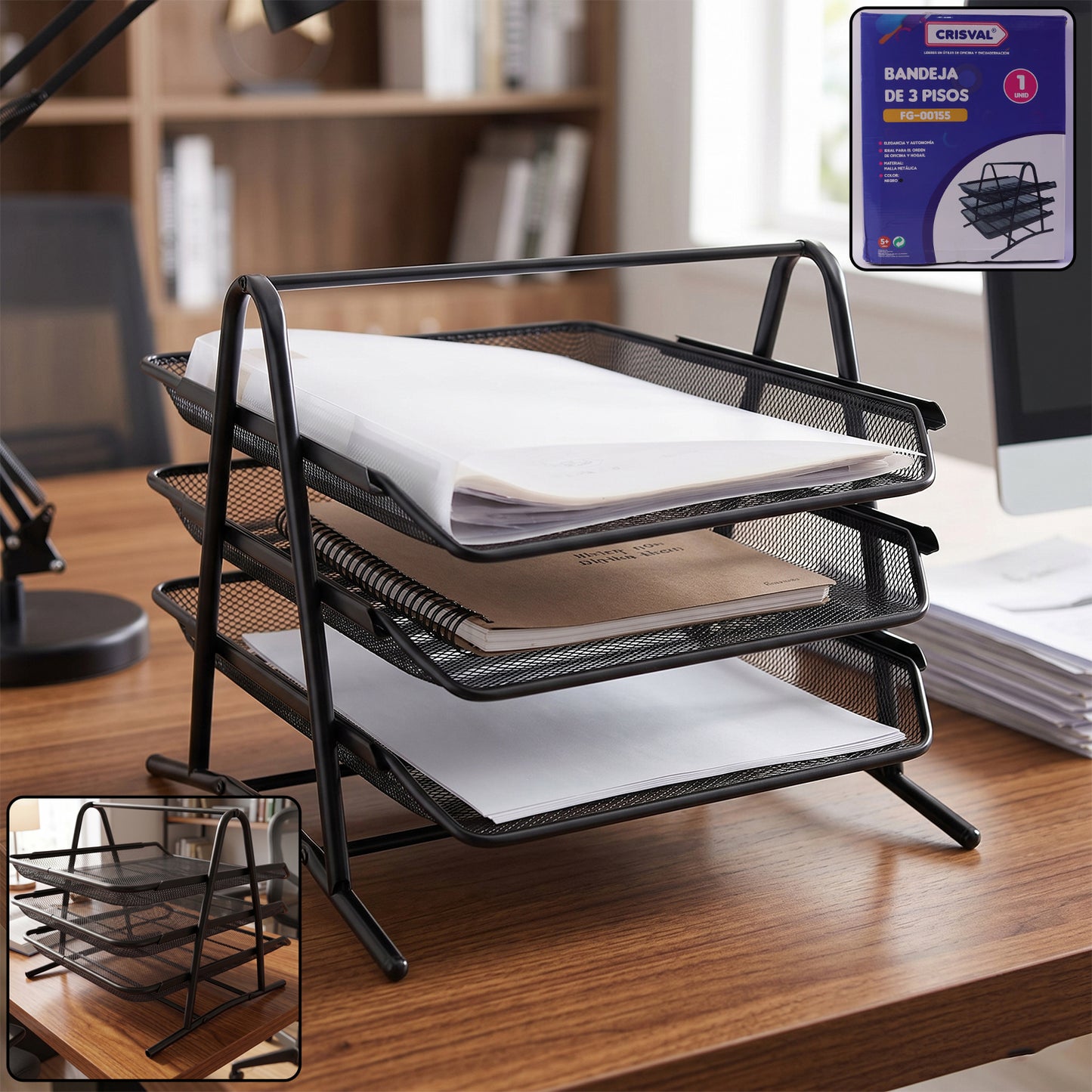 3-Tier Metal Desk Organizer Rack Stand - Heavy Duty Document and Stationery Holder - Great Price - Image 2
