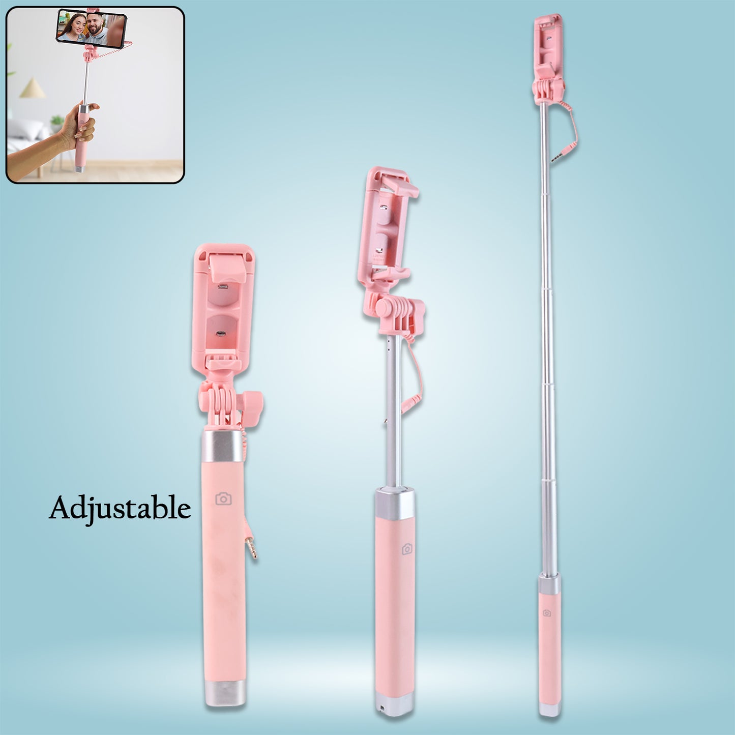 Wired Selfie Stick With Rearview Mirror Built-in Shutter Button (1 Pc) - Happy Price - Image 3