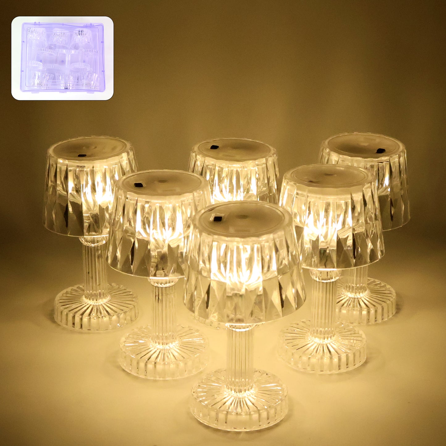 Battery Operated LED Mini Table Lamps - Set of 6, Crystal Effect - Happy Price - Image 6