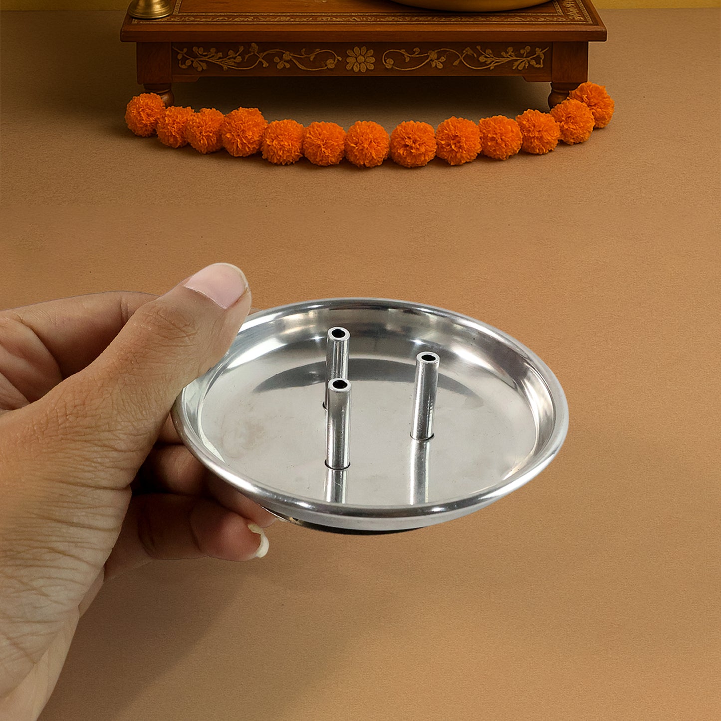 Stainless Steel Agarbatti Stand with 3 Stick Holder & Ash Catcher - 1 Pc - Happy Price - Image 6