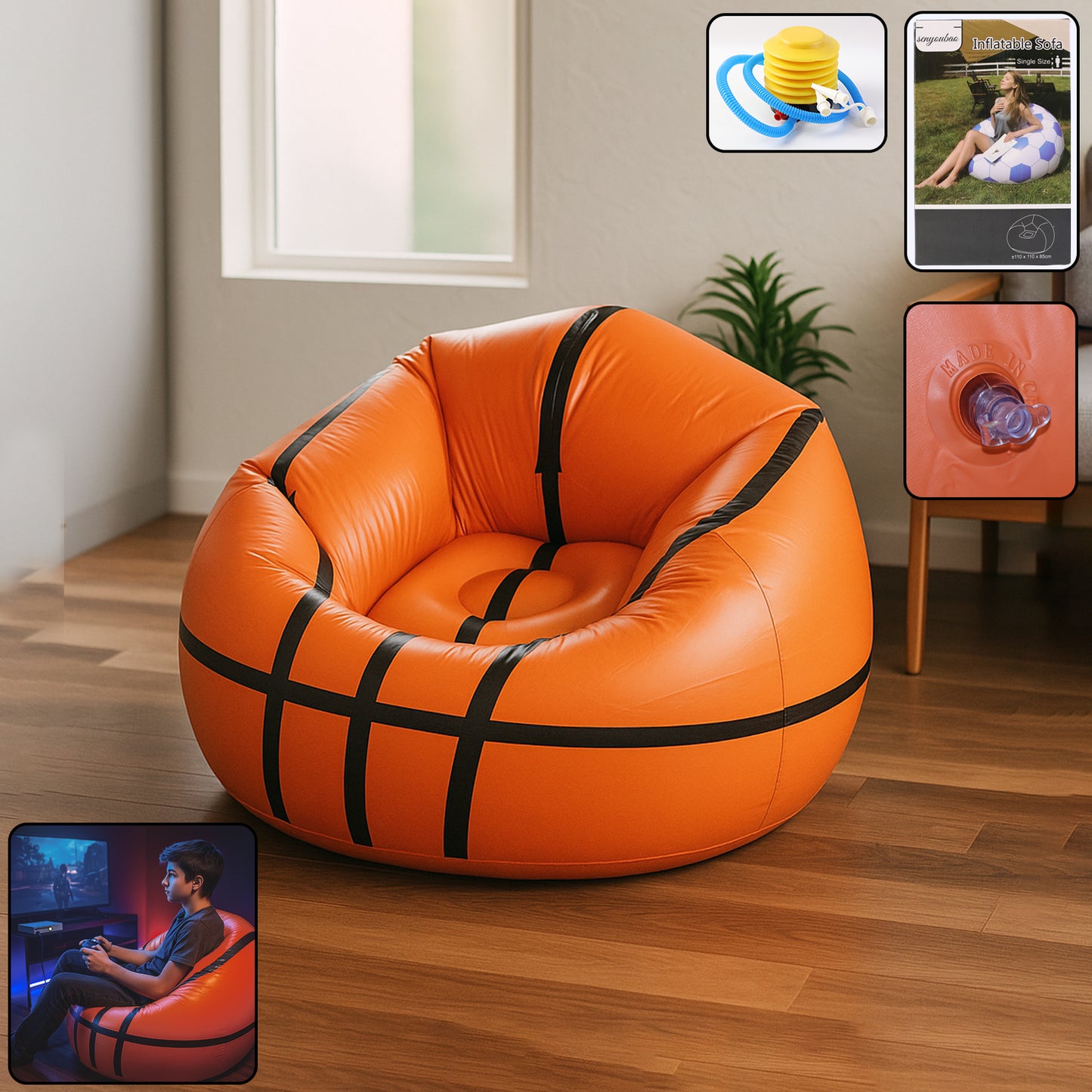 Inflatable Football Chair - Portable Soccer Ball Sofa for Adults & Kids (110cm x 85cm) - Happy Price - Image 2