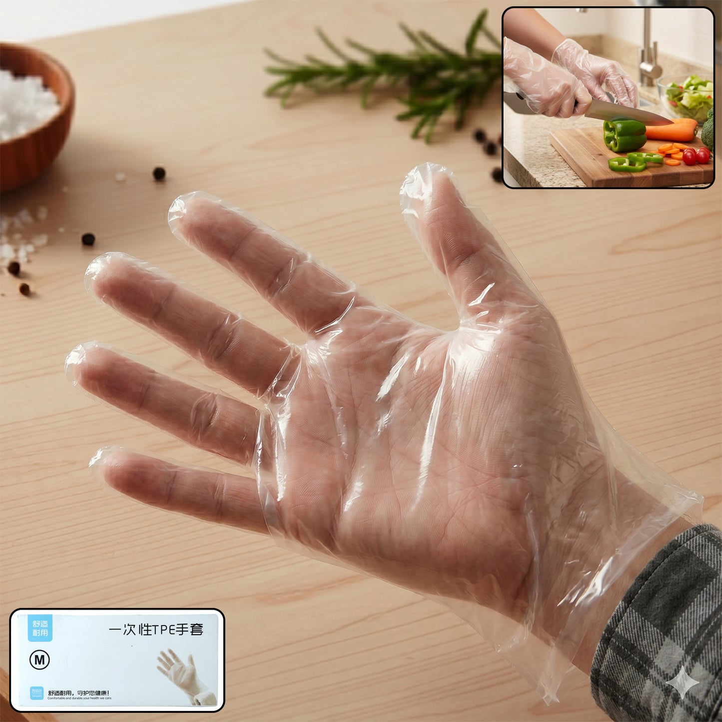 Clear Disposable Plastic Gloves - 100 Pc Medium Size for Food Handling & Cleaning - Happy Price - Image 2