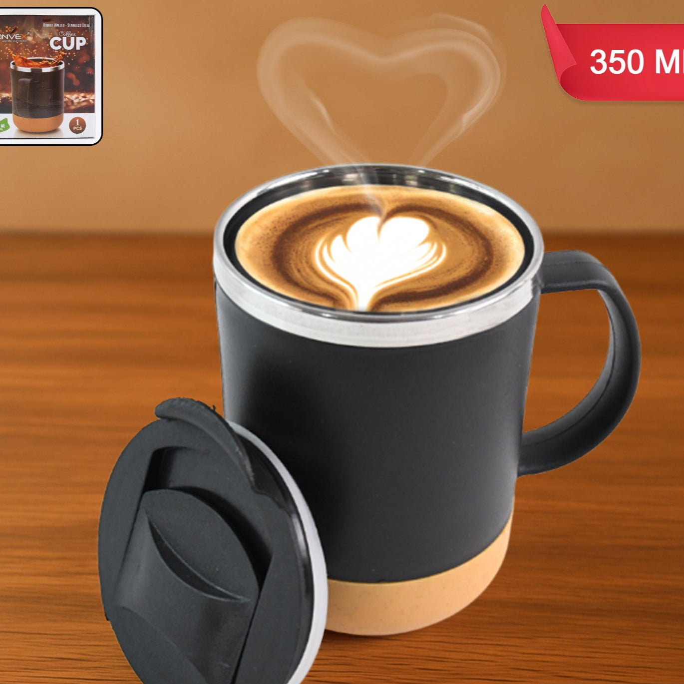 Insulated Coffee Mug With Spill-proof Lid (Approx 350ml 1 Pc) - Happy Price - Image 1