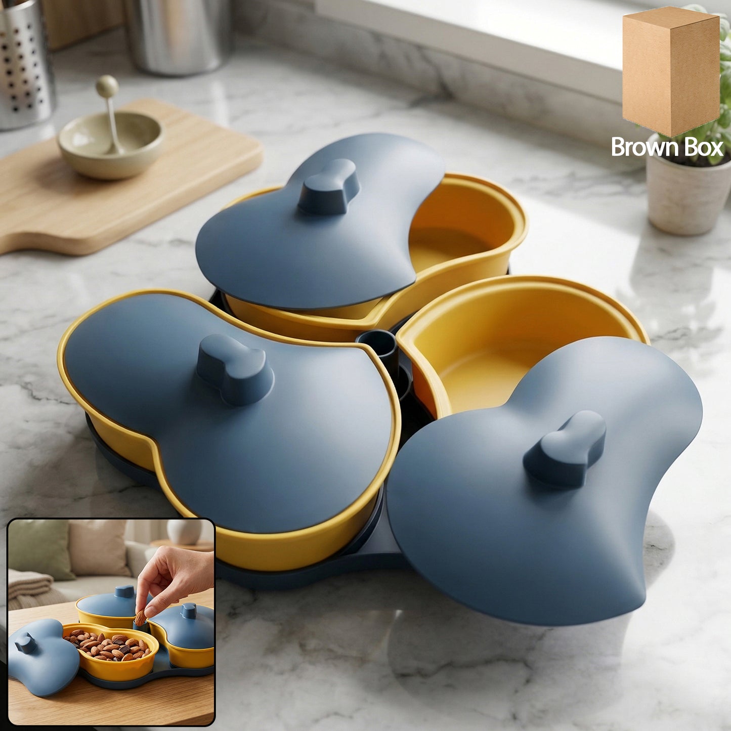 3 Section Snack Serving Tray with Lid - Dry Fruit & Candy Organizer (1 Pc) - Great Price - Image 2