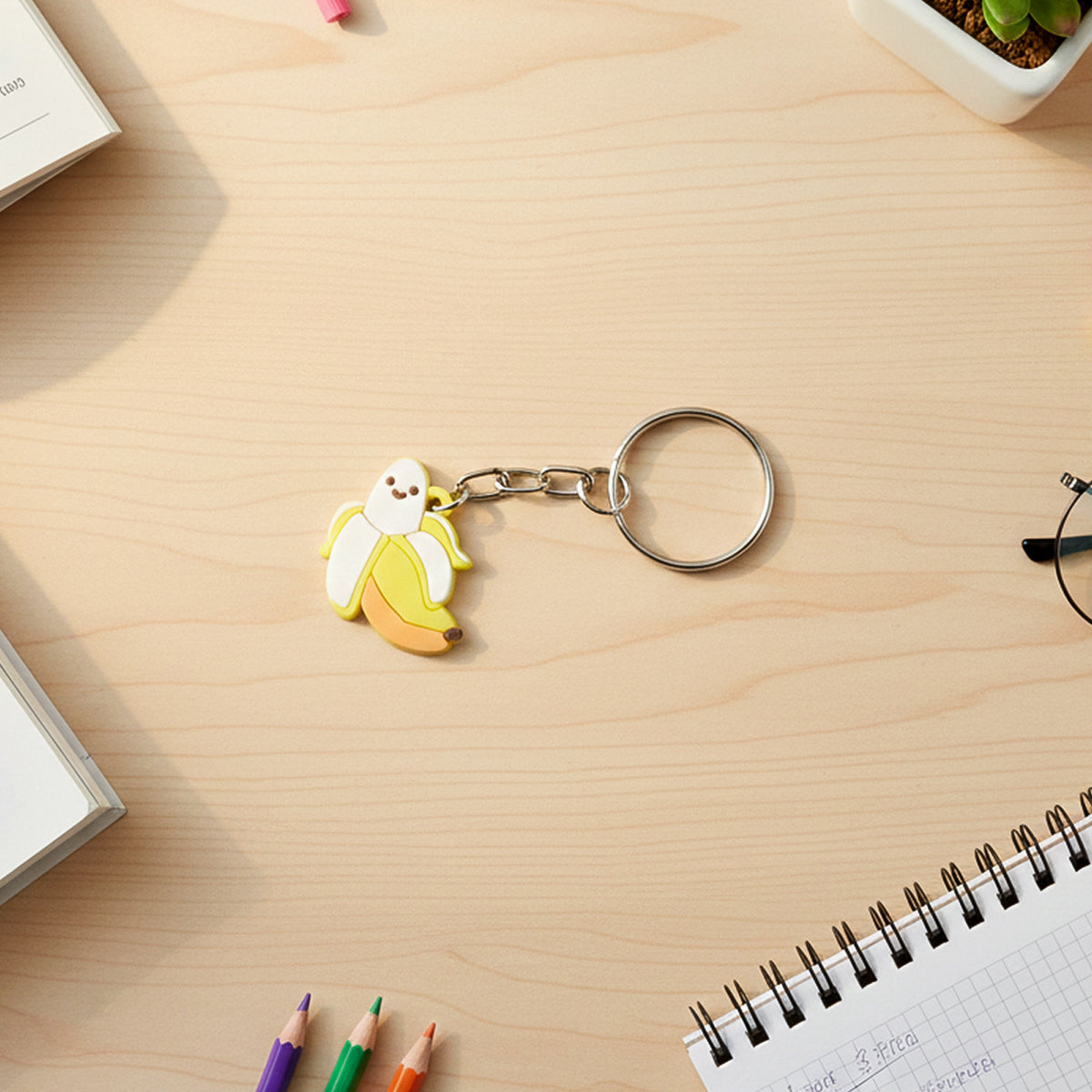 Cute Banana Cartoon Keychain with Metal Ring (1 Pc) - Happy Price - Image 6