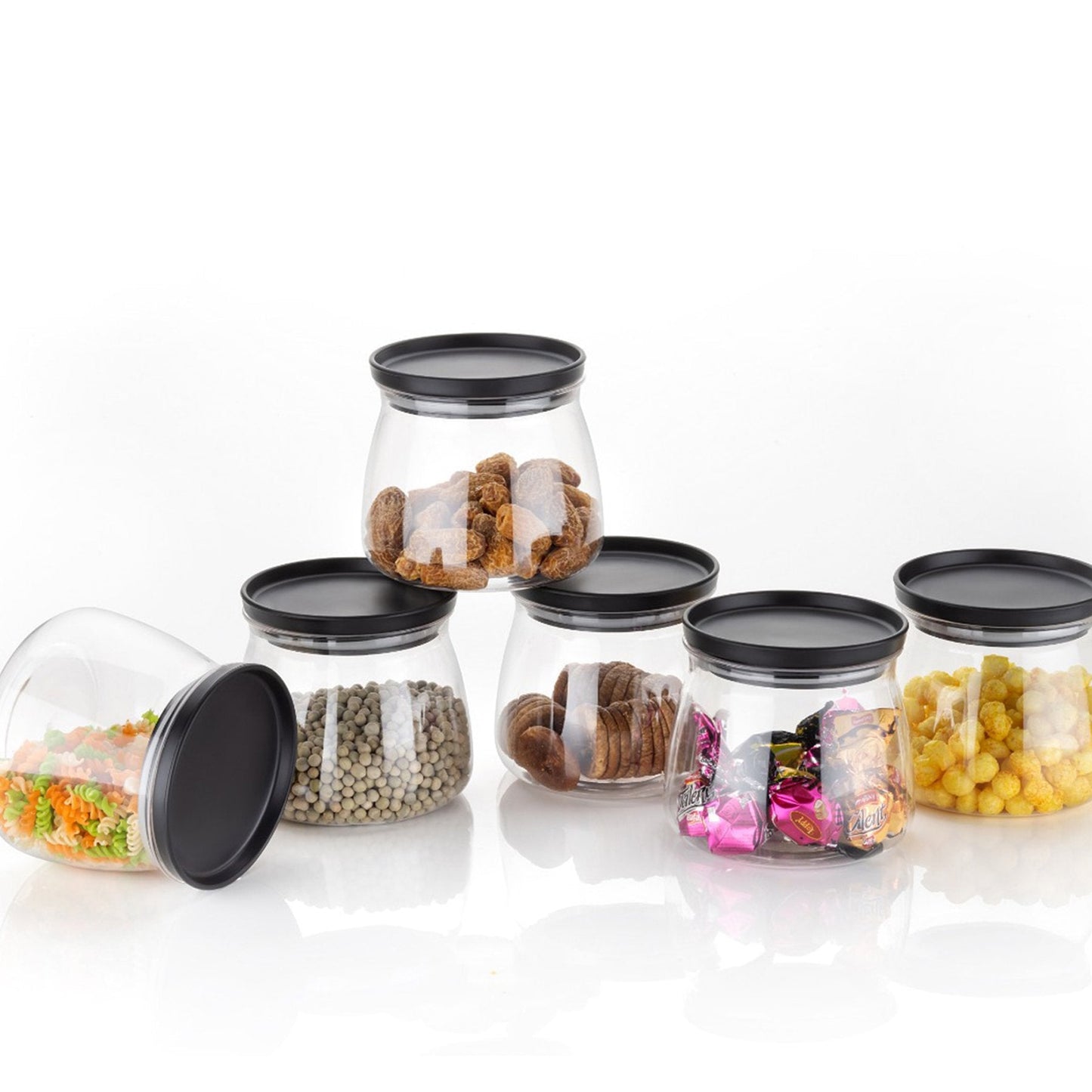 Matka Shaped Jar With Air Tight Leak Proof Lid (Multicolour) (Set Of 6) (900ml) - Happy Price - Image 1