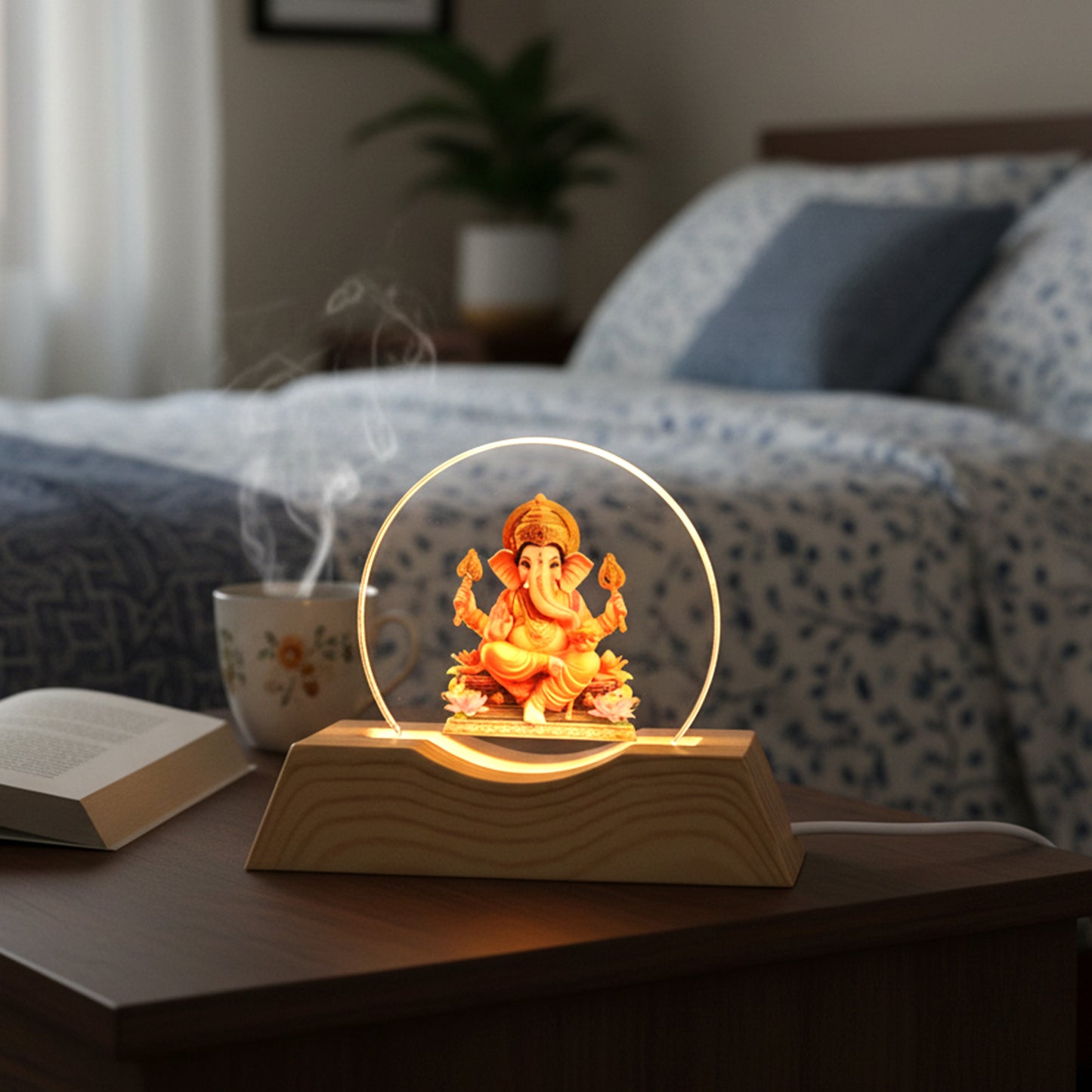Lord Ganesha 3D Acrylic LED Night Lamp with Wooden Base - 1 Pc - Happy Price - Image 6