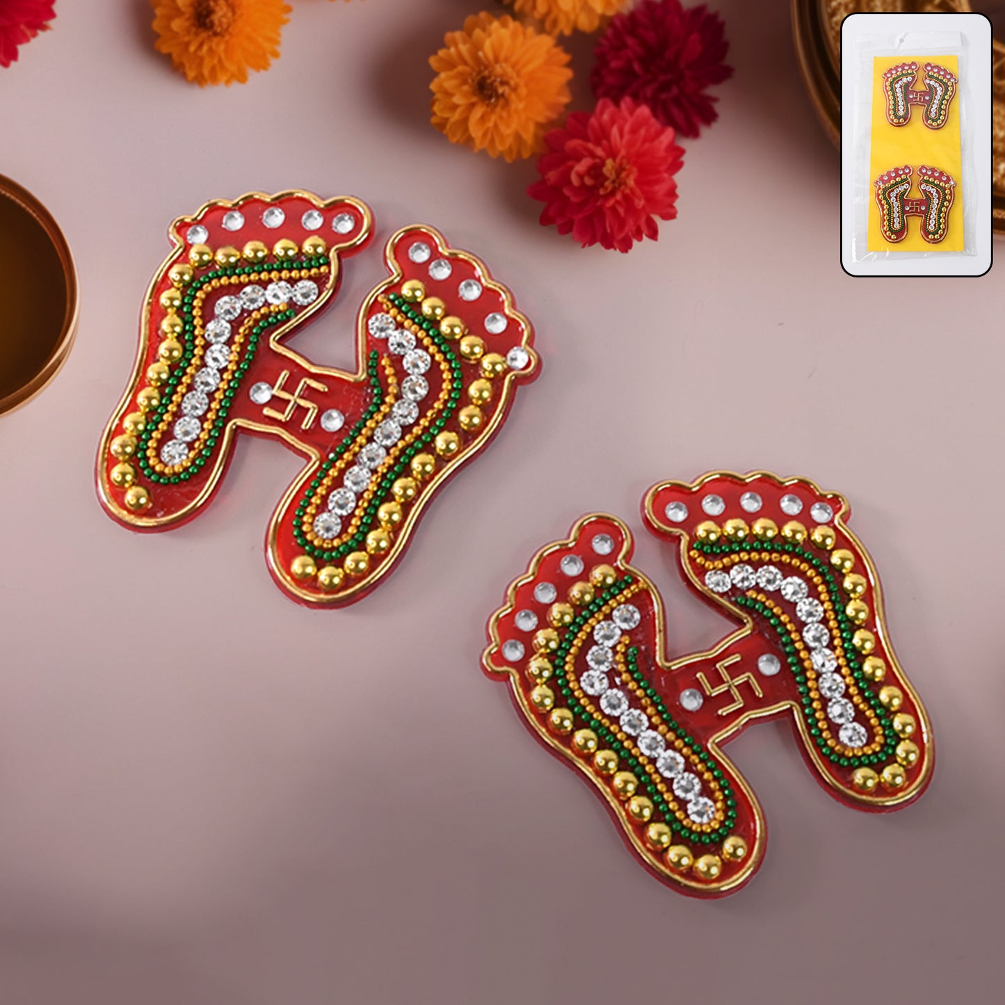 Decorative Laxmi Charan Paduka Sticker Set (Pack Of 2 Pc) - Happy Price - Image 2