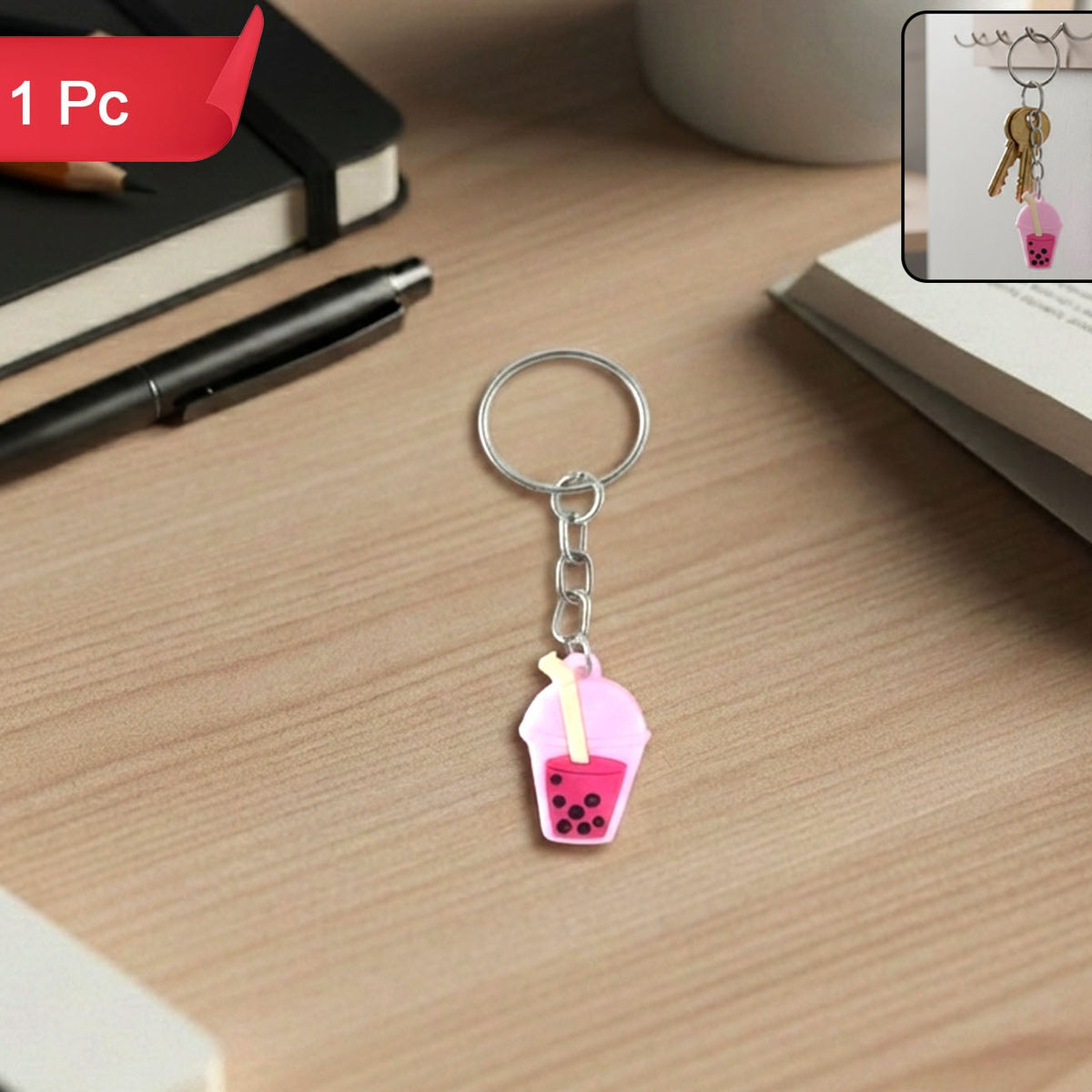 Cute Bubble Tea Keychain Charm - 1 Pc Decorative Bag & Key Holder - Happy Price - Image 1