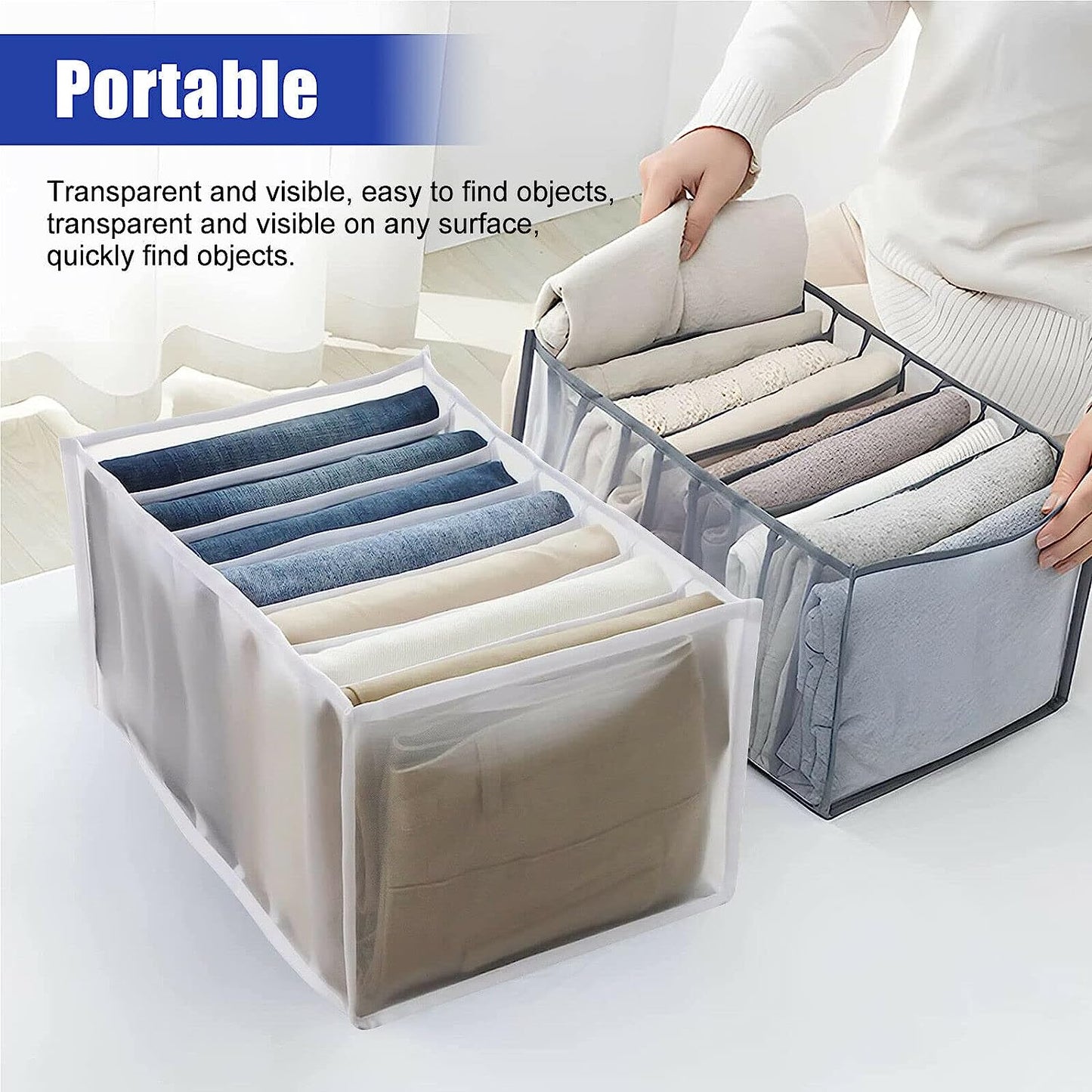 Clothes Organizer +7 Grid Drawer Wardrobe Clothes Organizer Jeans Closet Cabinet Organizers Portable Foldable Storage Containers - Happy Price - Image 5
