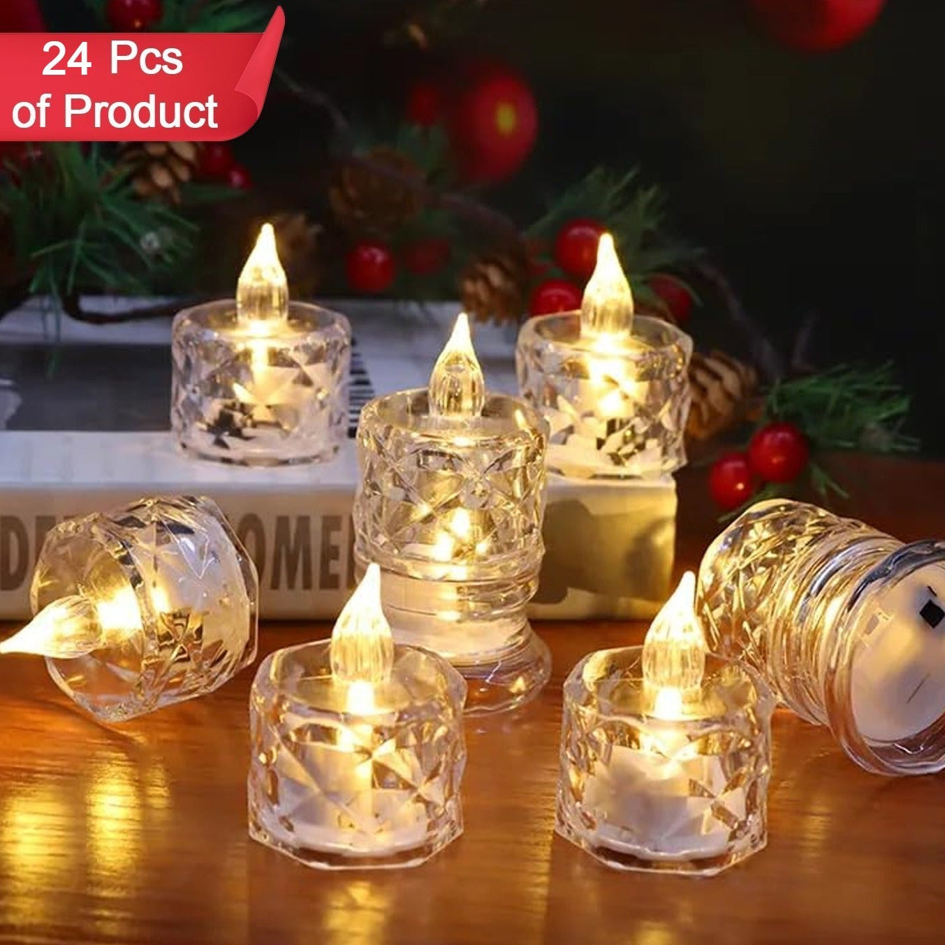 24 Pcs Flameless And Smokeless Decorative Acrylic Candles Transparent Led Tea Light Candle For Gifting House Diwali Christmas Festival Events Decor Candles - Happy Price - Image 1