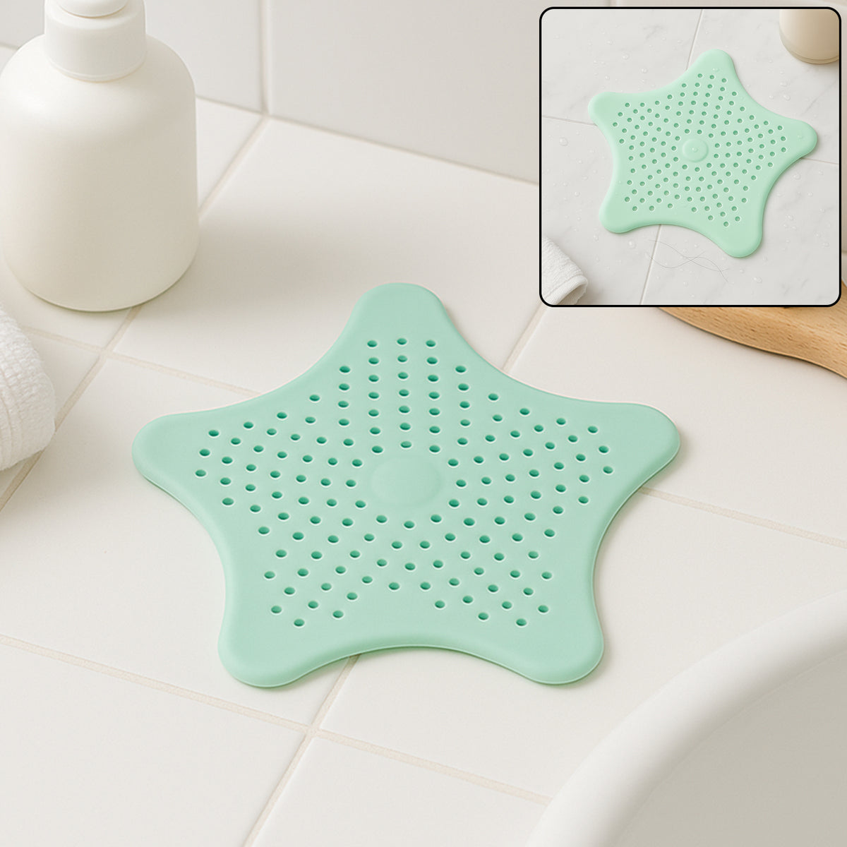 Mint Green Silicone Star Shaped Sink Filter Bathroom Hair Catcher Drain Strainers For Basin - Happy Price - Image 2
