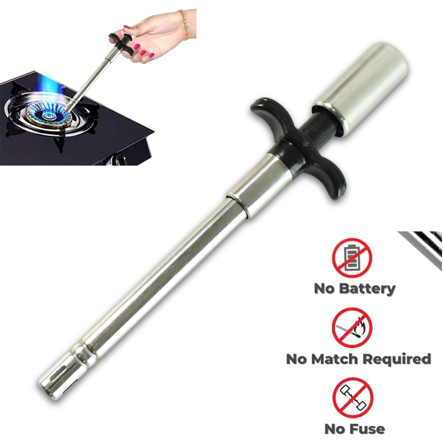 Apex Stainless Steel Gas Stove Lighter - 1 Pc - Happy Price - Image 5