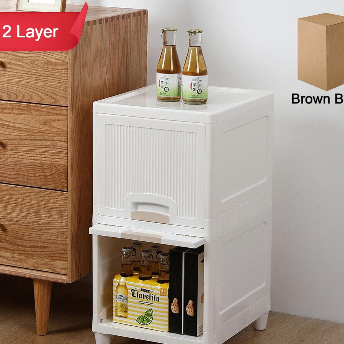 Multipurpose Storage Cabinet Storage Solutions Plastic Drawers Multi Layer Wardrobe Storage Drawers Foldable Multipurpose Drawer Units For Kitchen Bathroom Bedroom Cloth (2 Layer) - Happy Price - Image 1