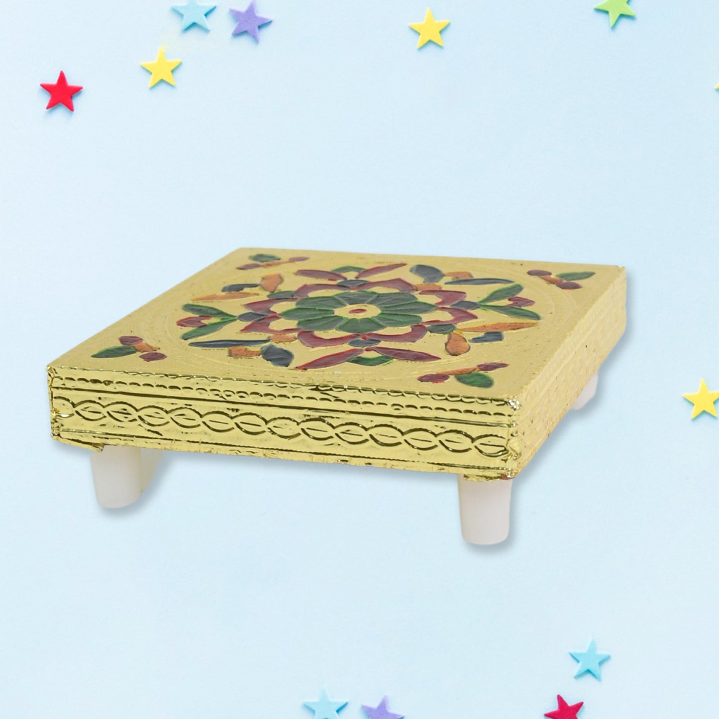 Multipurpose Traditional Decorative Design Wooden Chowkibajot (1 Pc Set) - Happy Price - Image 3