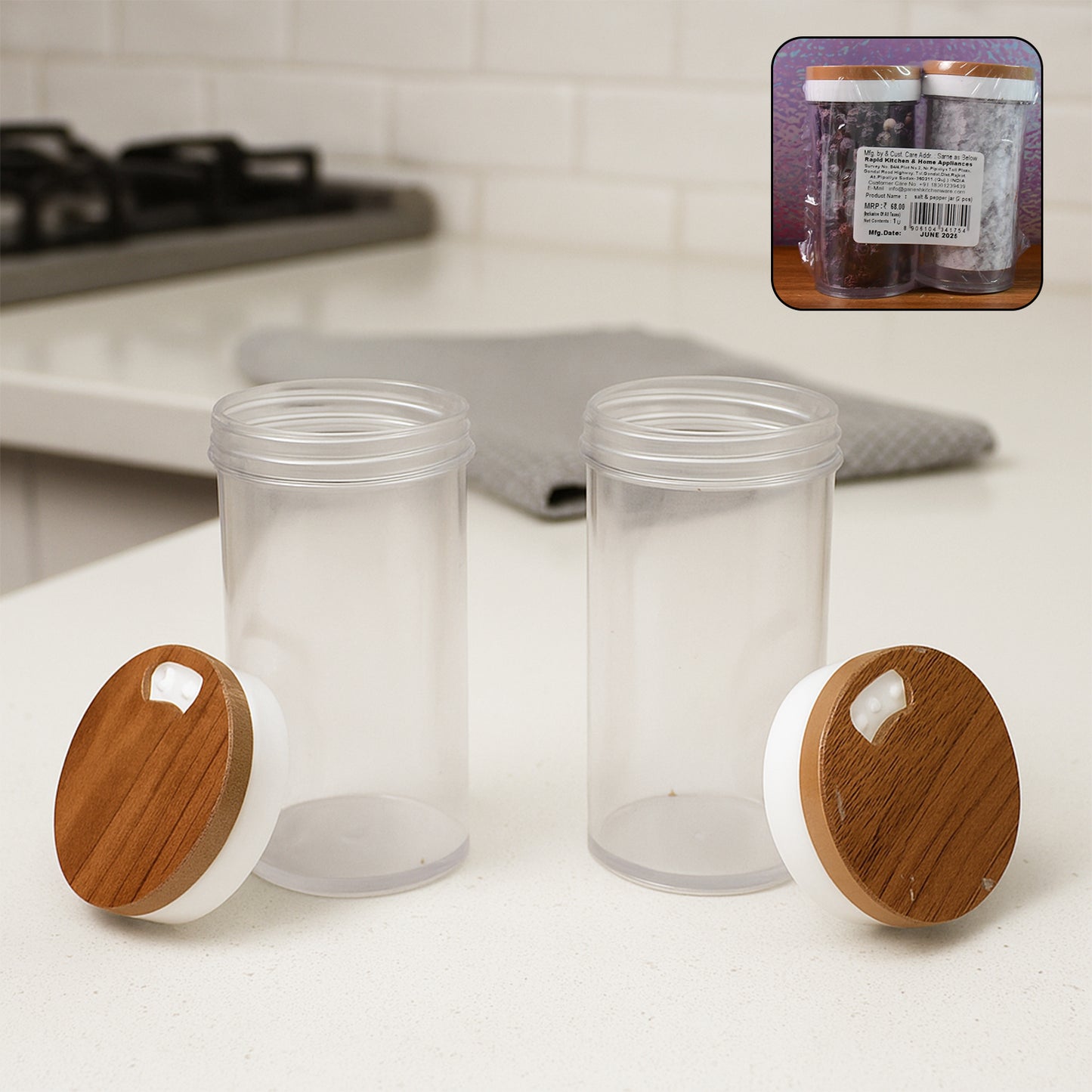 Ganesh 2 Pc Airtight Kitchen Storage Jars with Wooden Finish Lids - Happy Price - Image 3