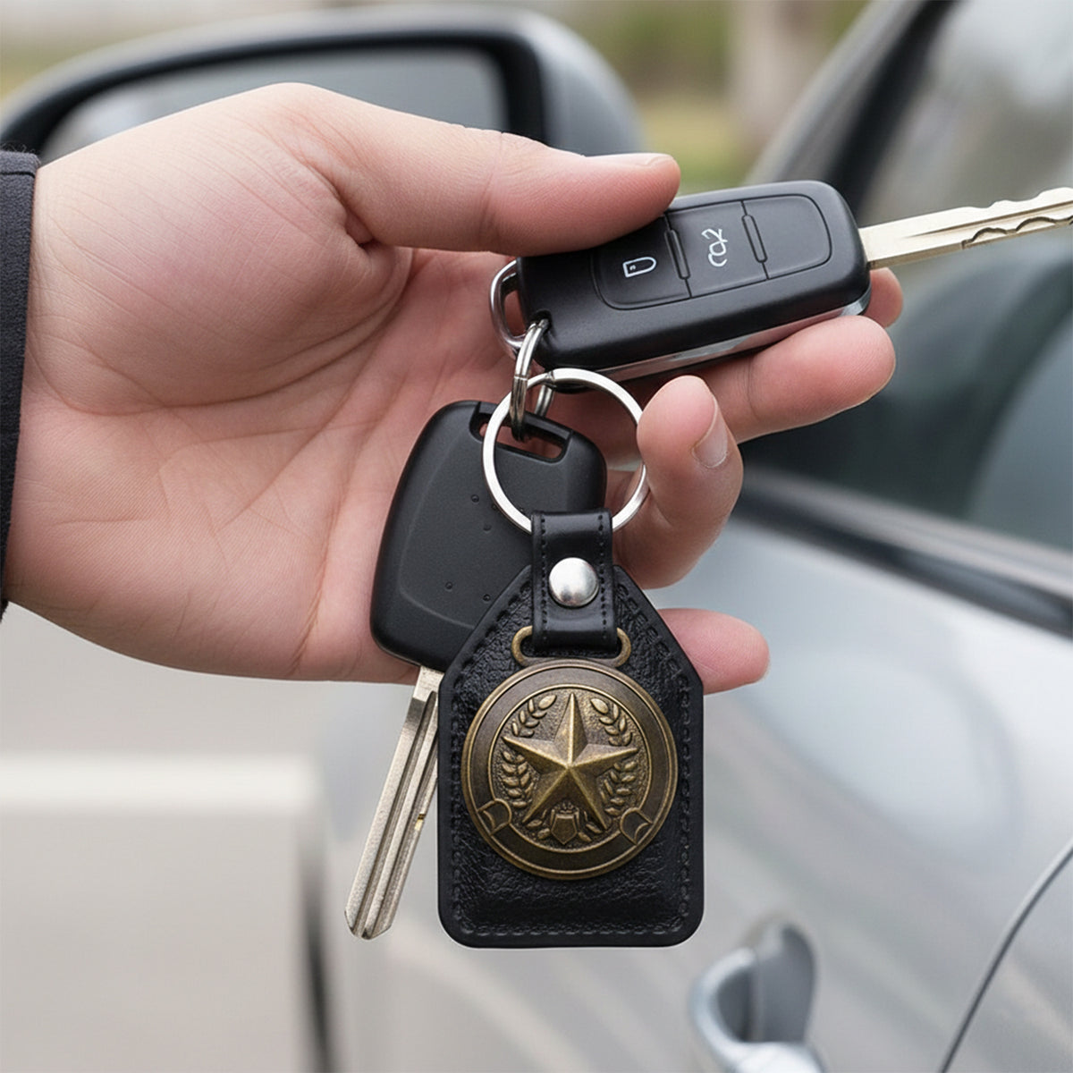 Metal Star Emblem Keychain with Leather Finish - 1 Pc - Happy Price - Image 6