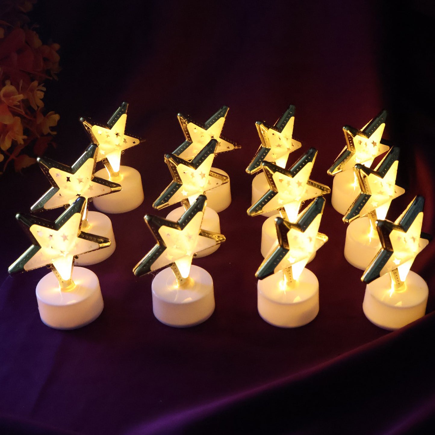 12 Pc Star Shaped Flameless LED Candles - Decorative Flickering Lights for Home & Events - Happy Price - Image 3