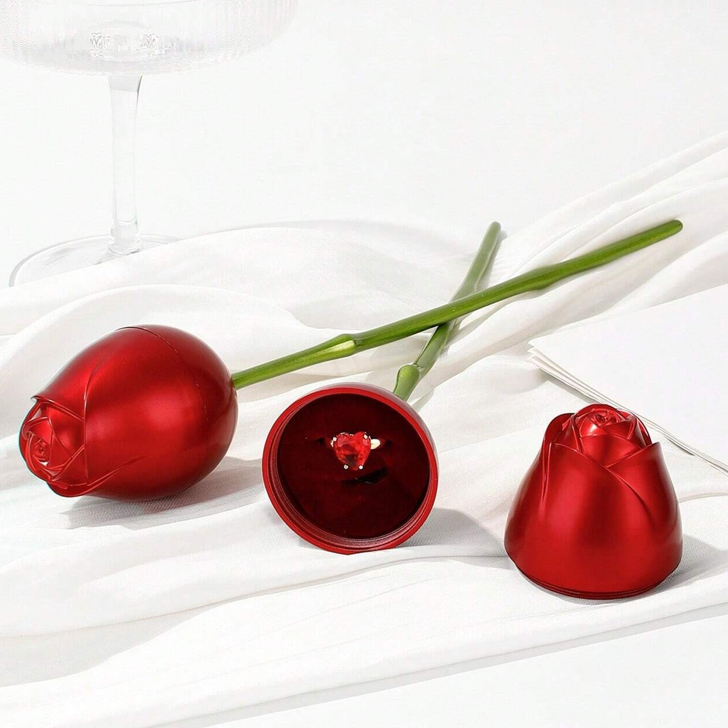 Plastic Red Rose Couple Rings Box-fancy Rings Box (No Rings Included 1 Pc) - Happy Price - Image 4