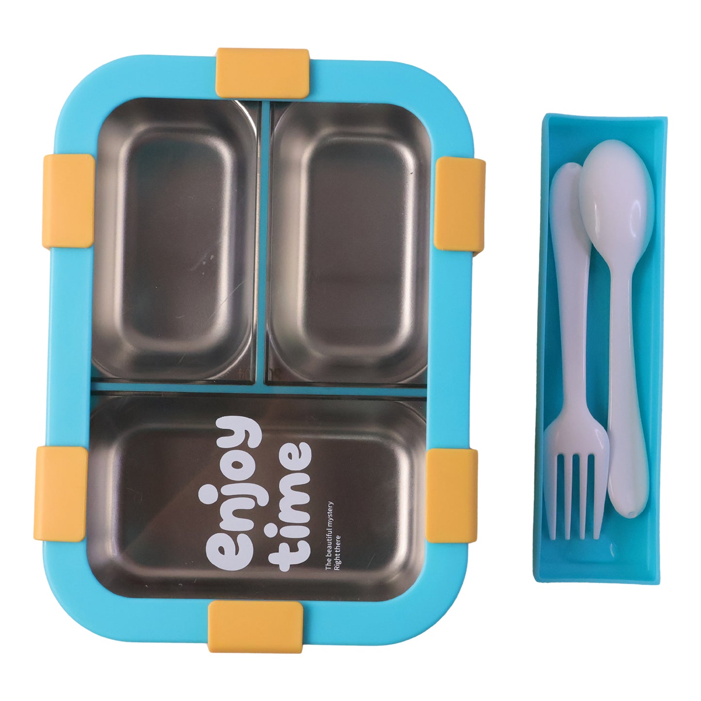 3 Compartment Stainless Steel Lunch Box with Cutlery - 600ml Airtight Food Container - Great Price - Image 4