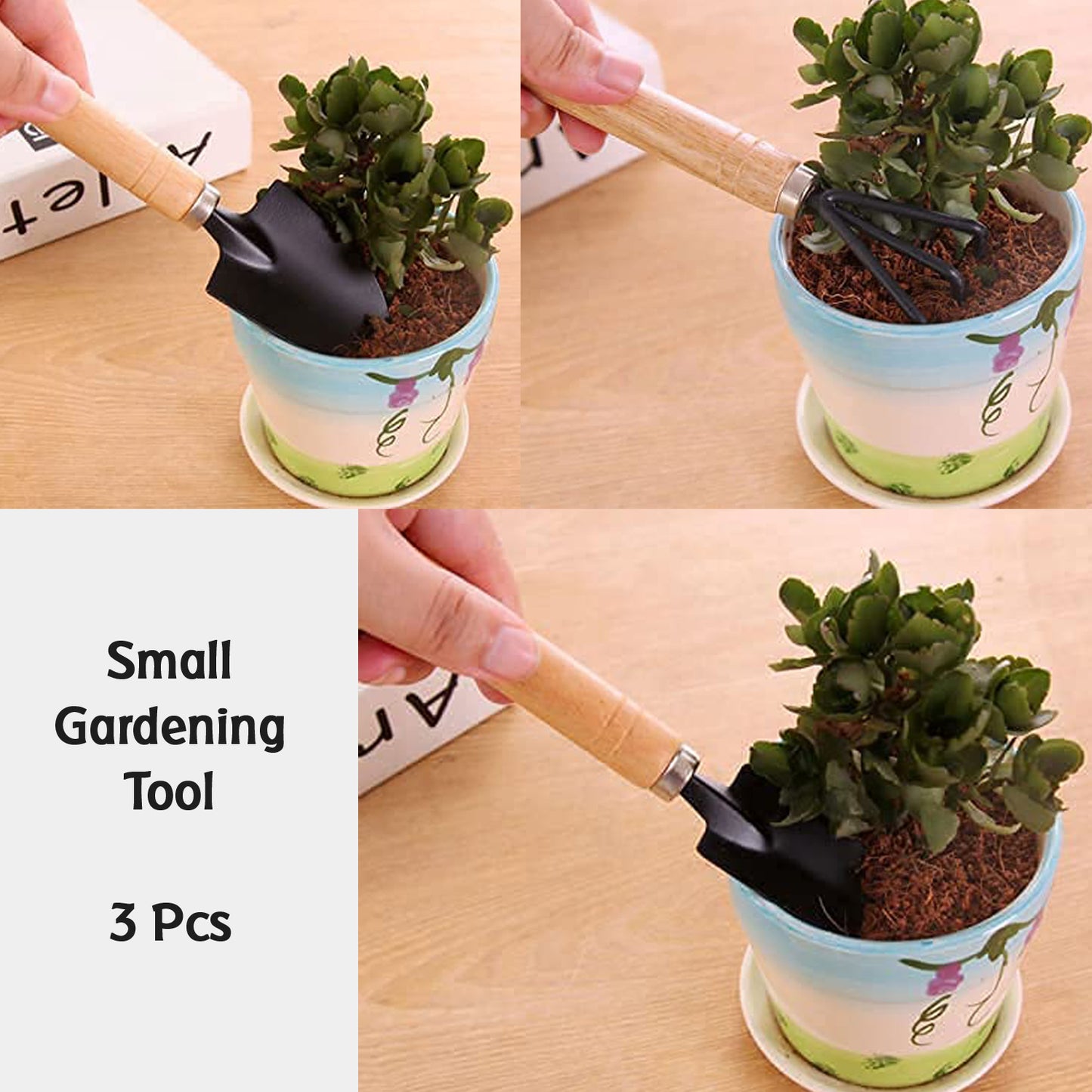 3 Piece Garden Tool Set with Wooden Handles - Trowel, Transplanter, Rake - Happy Price - Image 5