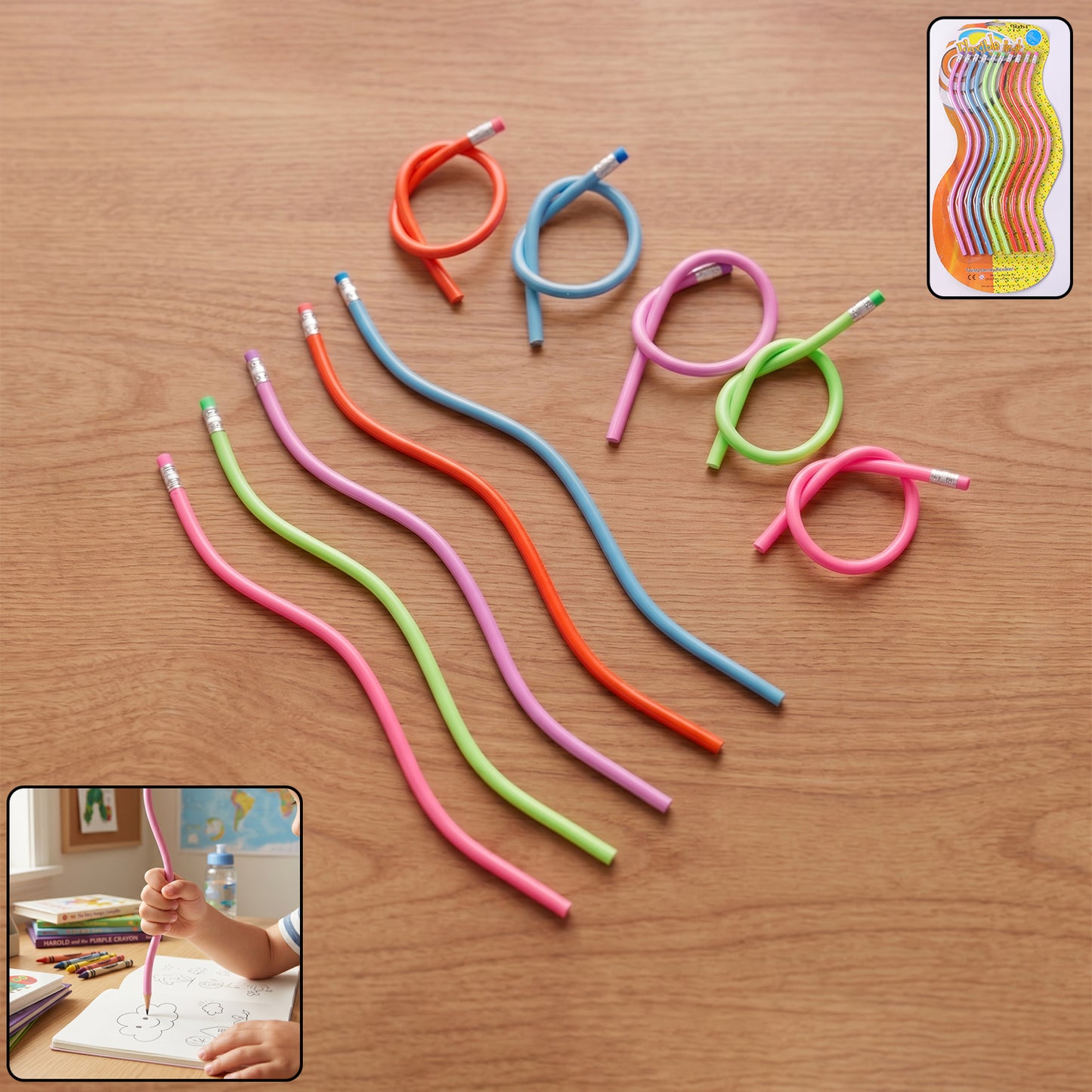 10 Pc Flexible Bendy Pencils with Eraser Tops - Happy Price - Image 2