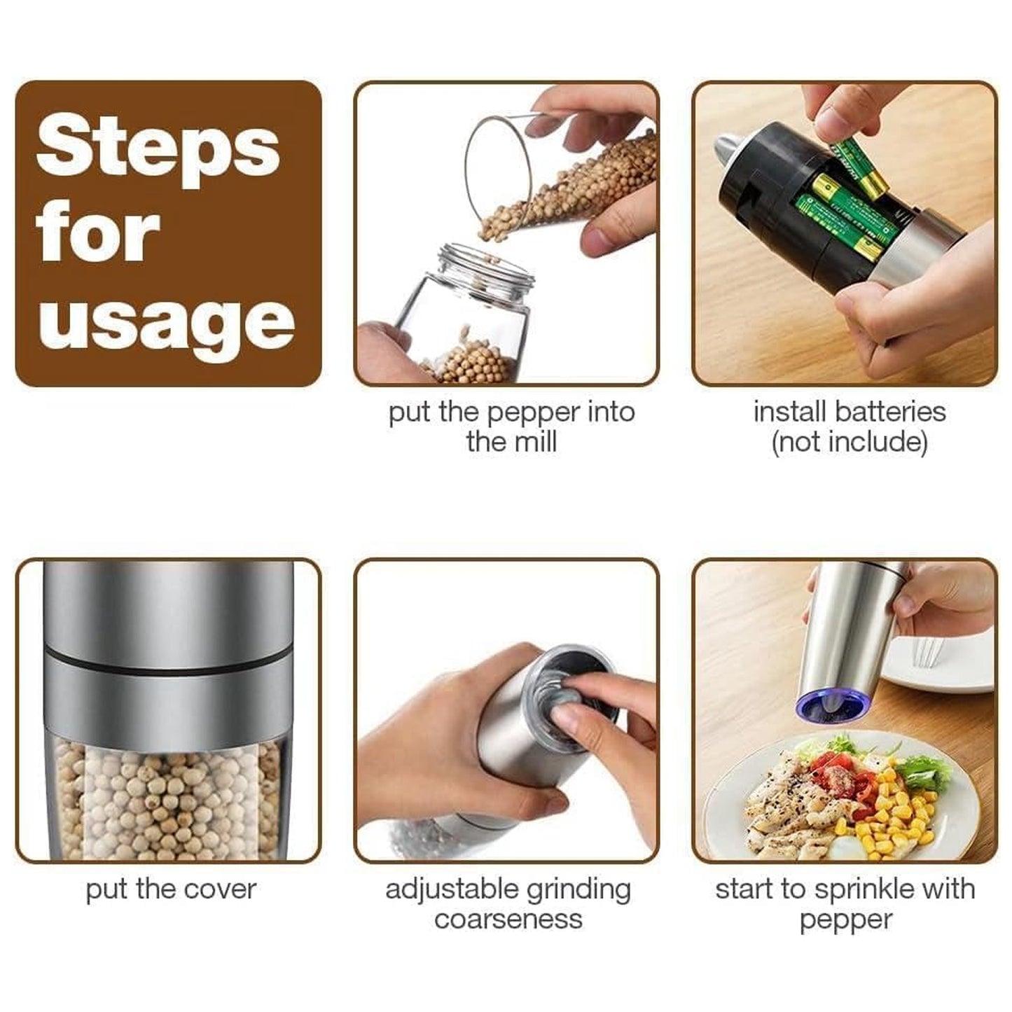 Automatic Gravity Electric Salt & Pepper Grinder Mill with LED Light - 1 Pc - Happy Price - Image 5